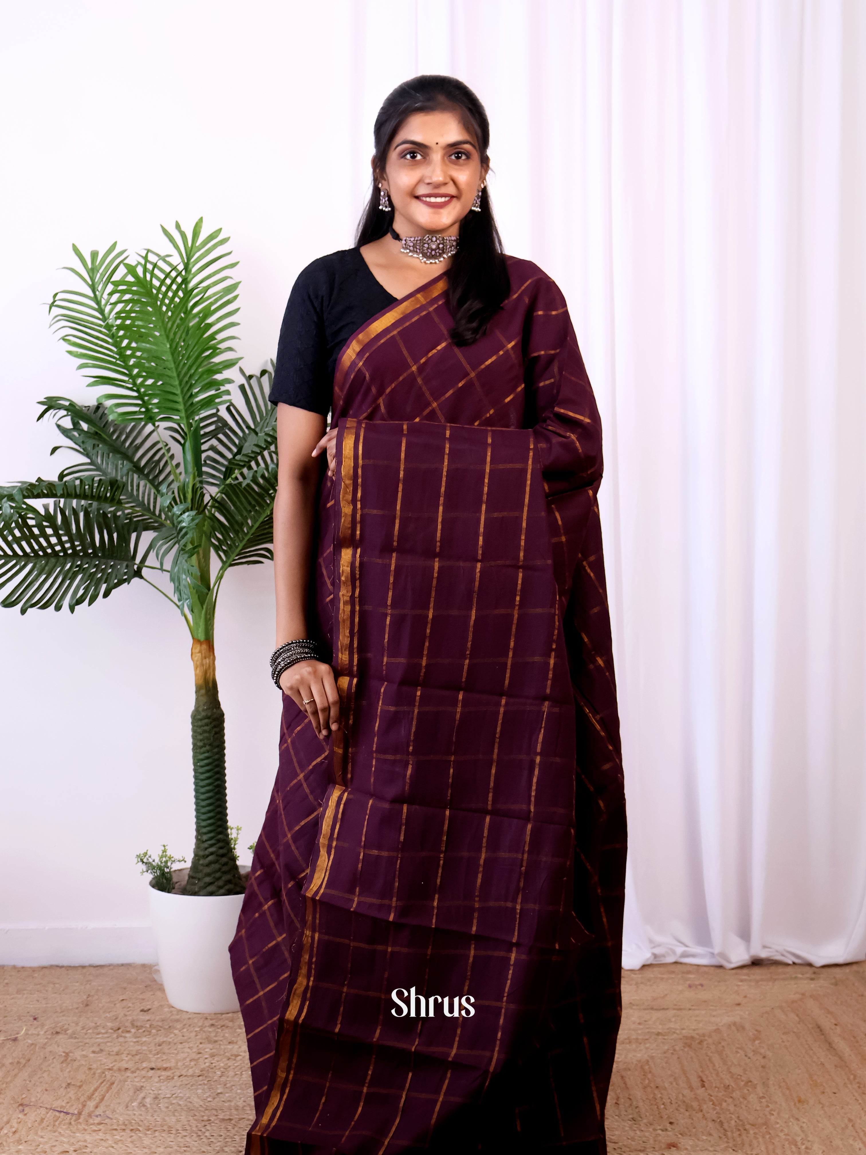 WIne - Sungudi Cotton Saree - Shop on Shrus.com