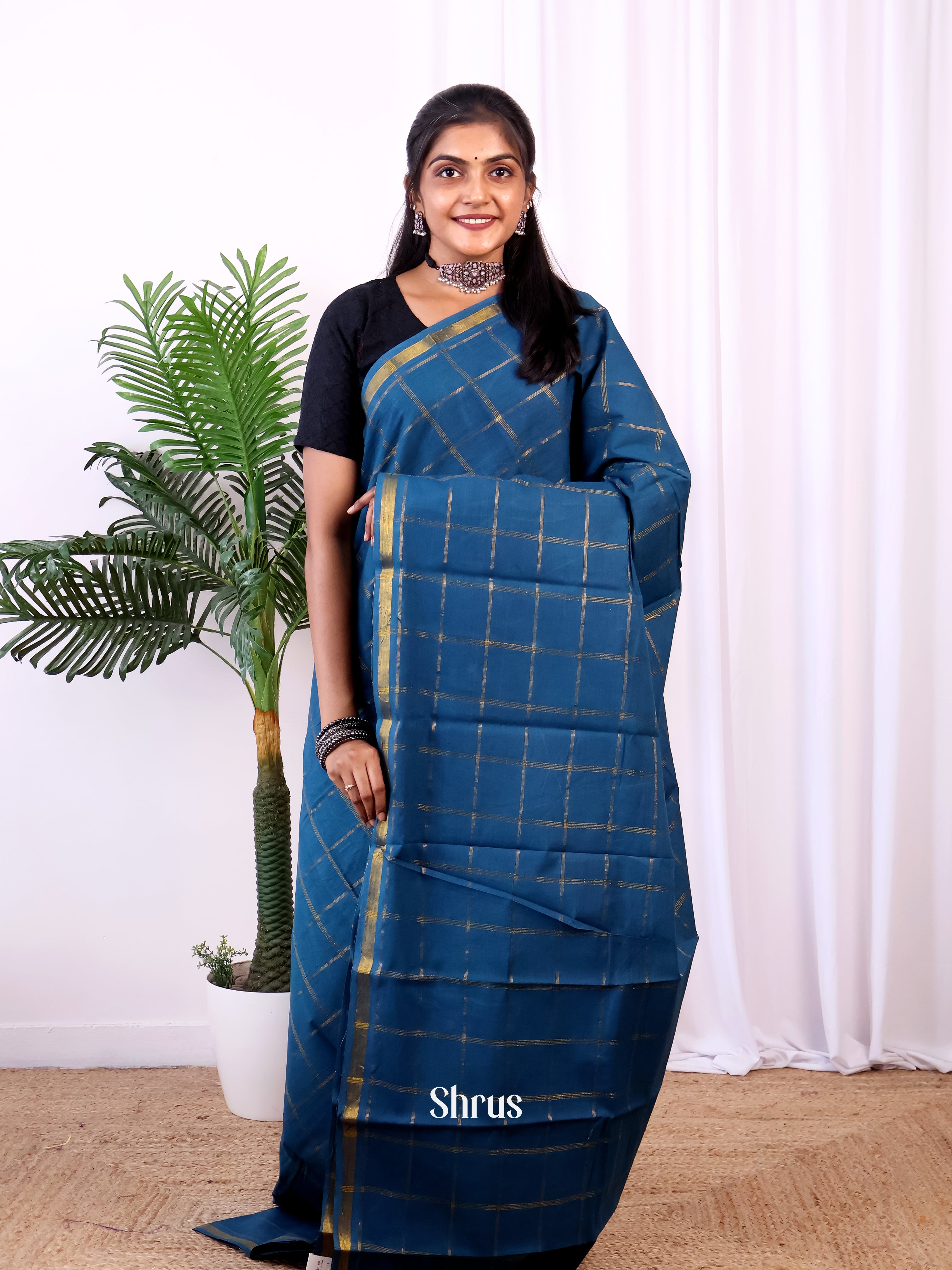 Blue - Sungudi Cotton Saree - Shop on Shrus.com