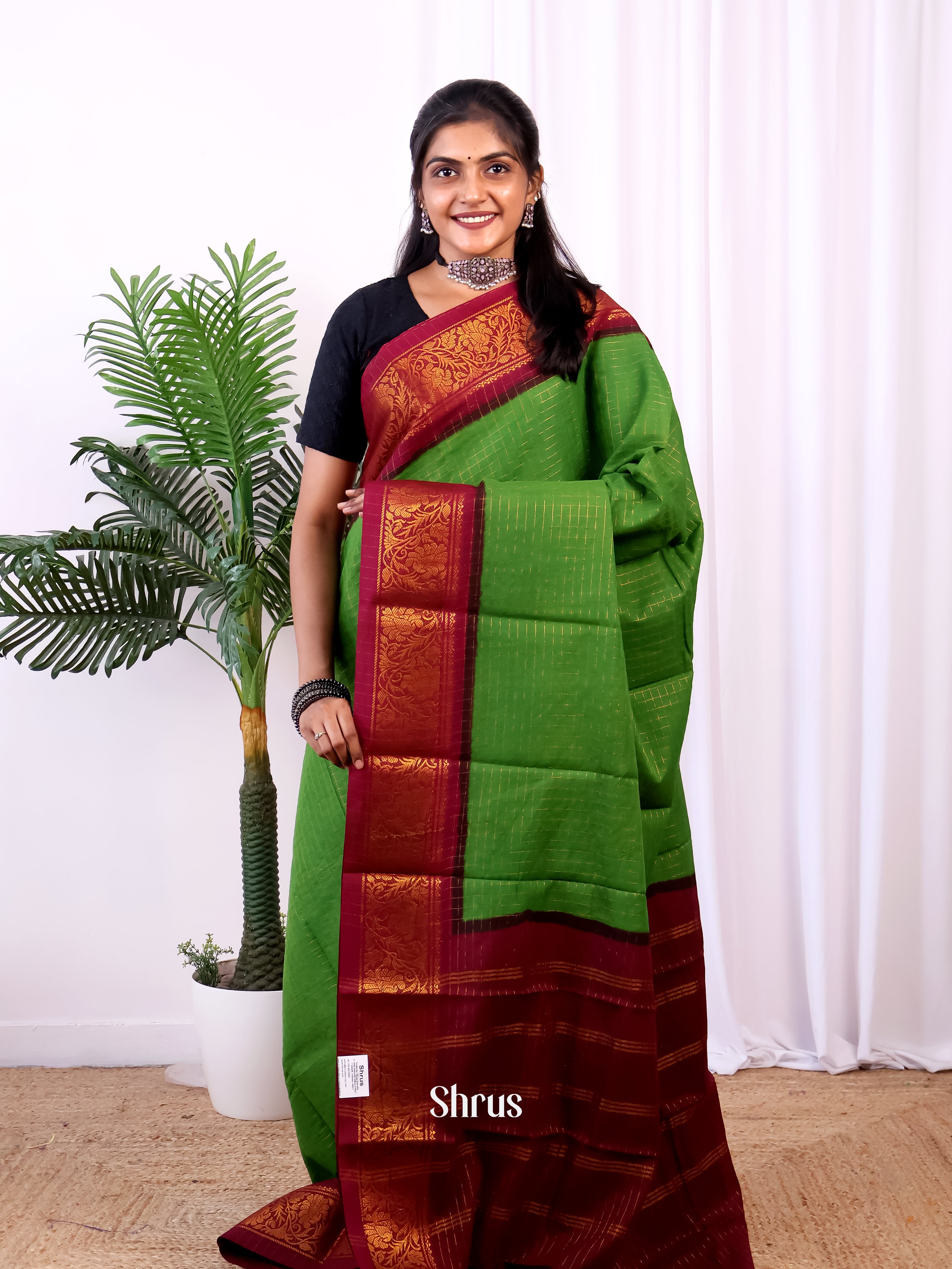 Green & Brown - Sungudi Cotton Saree - Shop on Shrus.com