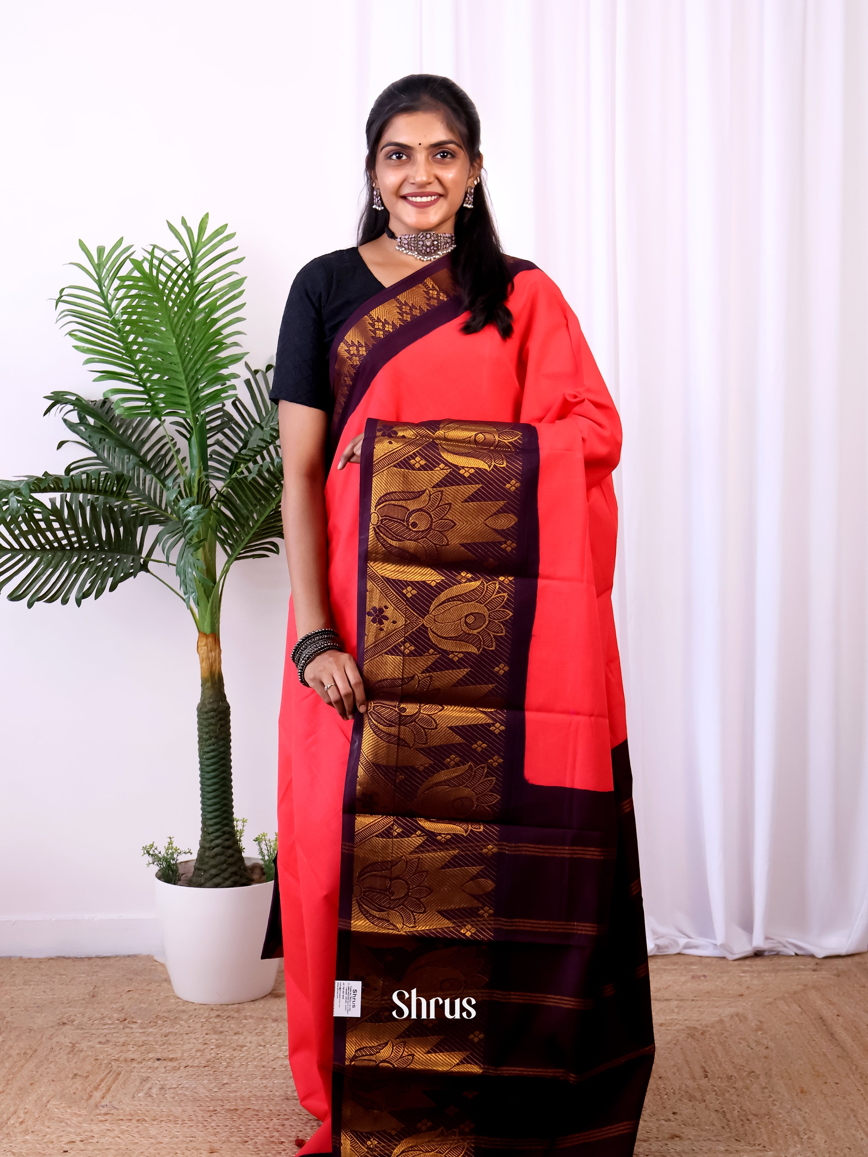 Red & Brown - Sungudi Cotton Saree - Shop on Shrus.com