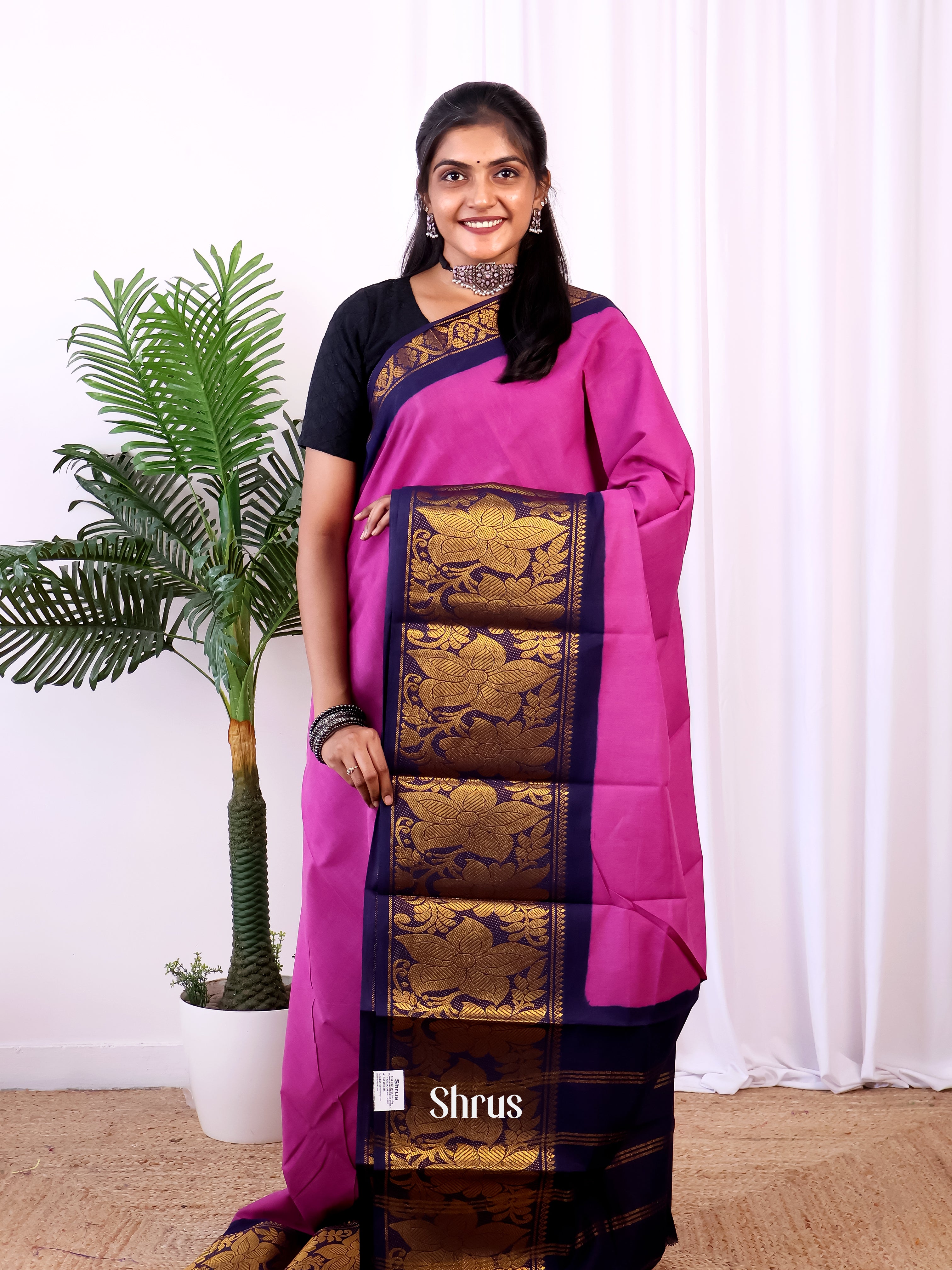 Pink & Blue - Sungudi Cotton Saree - Shop on Shrus.com