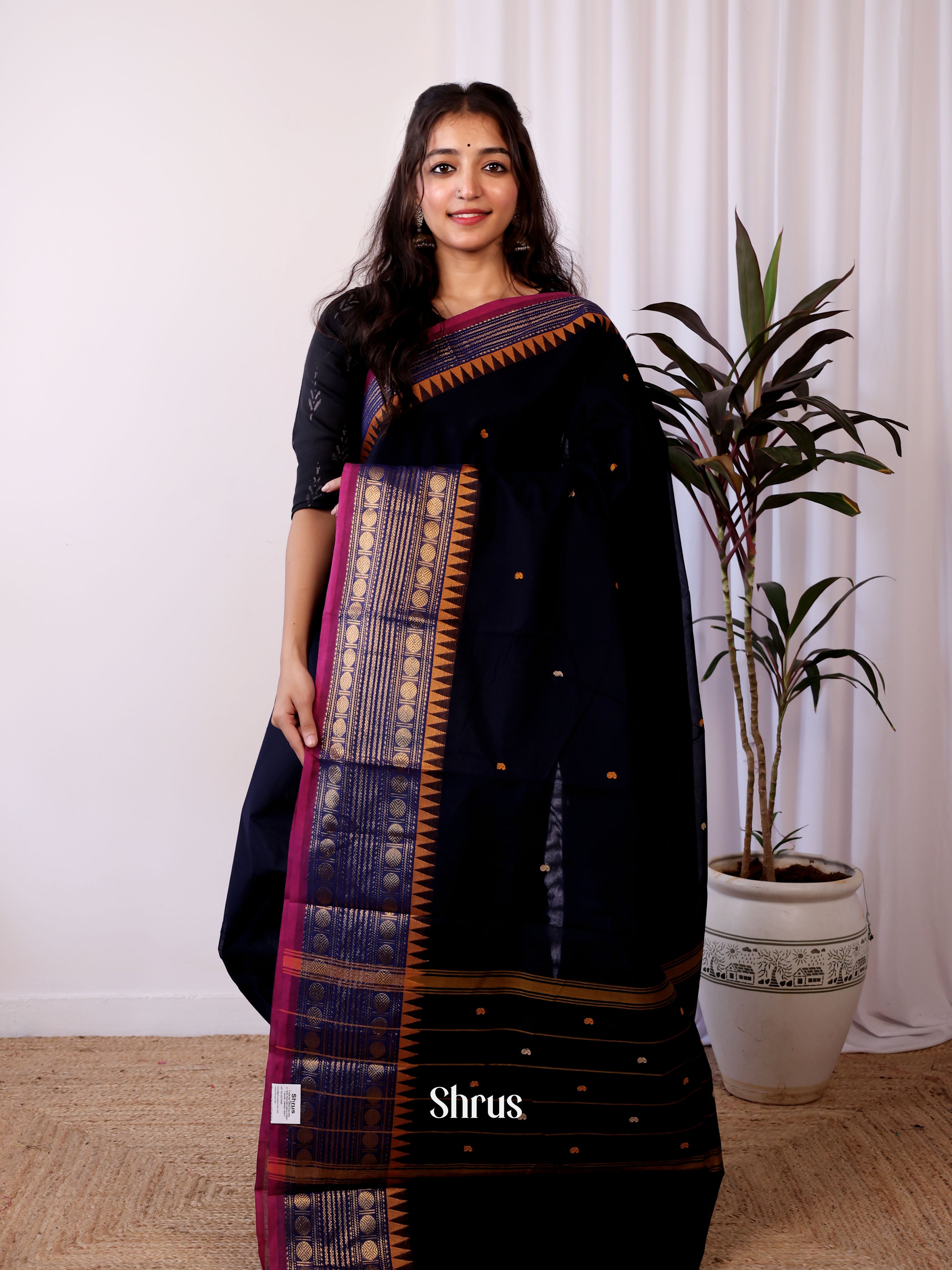Black - Chettinad Cotton Saree - Shop on Shrus.com