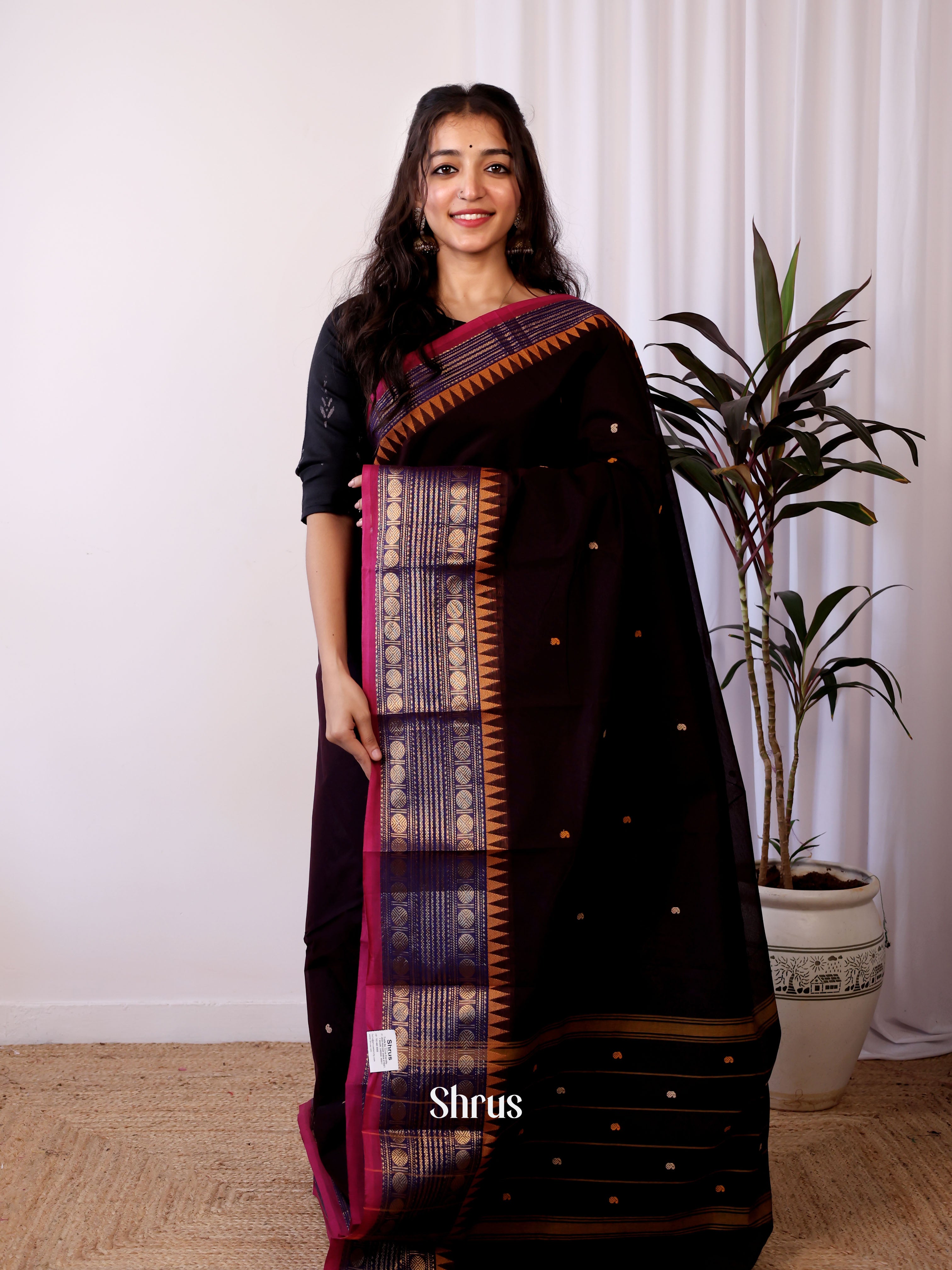 Black - Chettinad Cotton Saree - Shop on Shrus.com