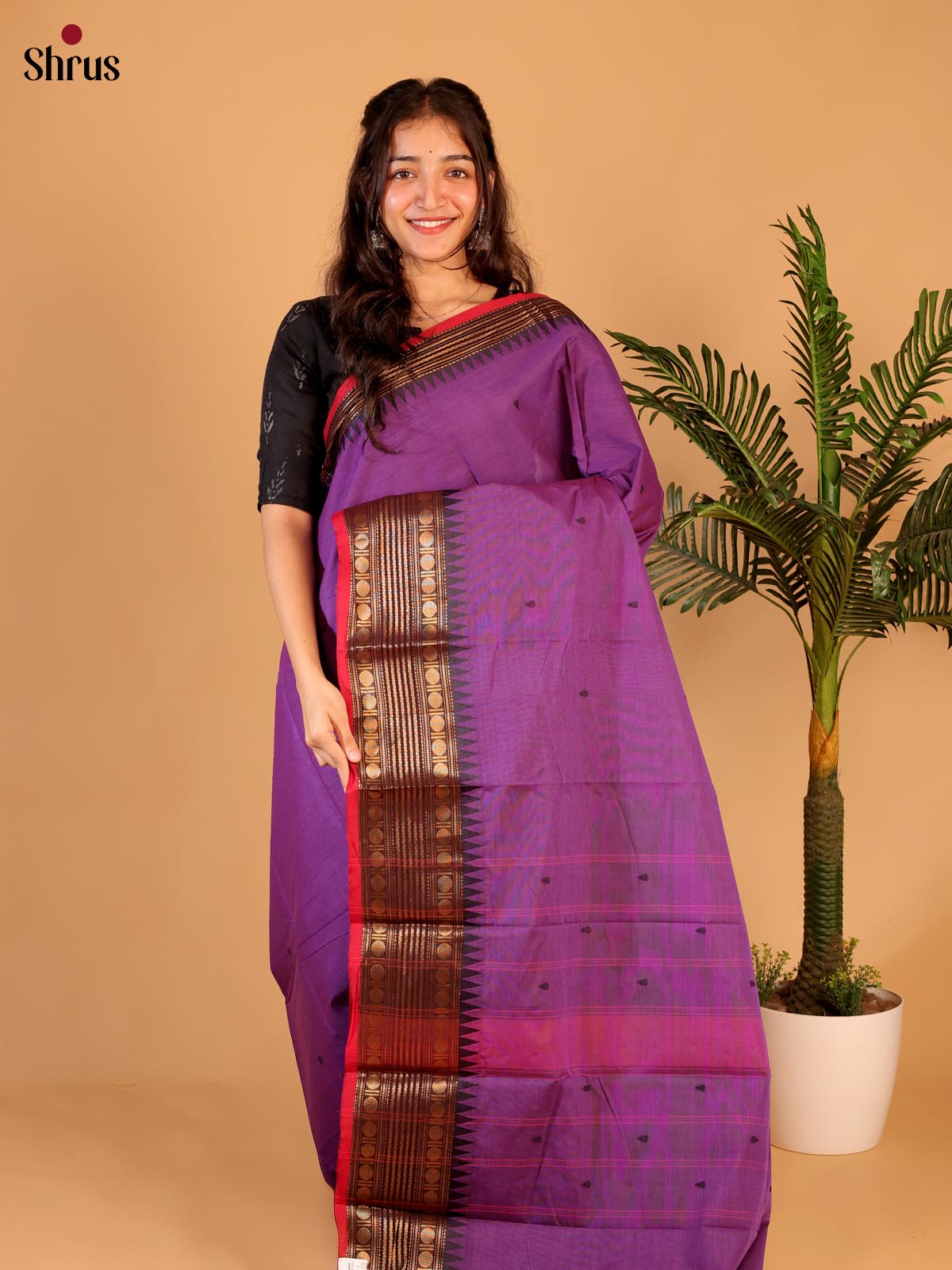 Purple & Pink - Chettinad Cotton Saree - Shop on Shrus.com