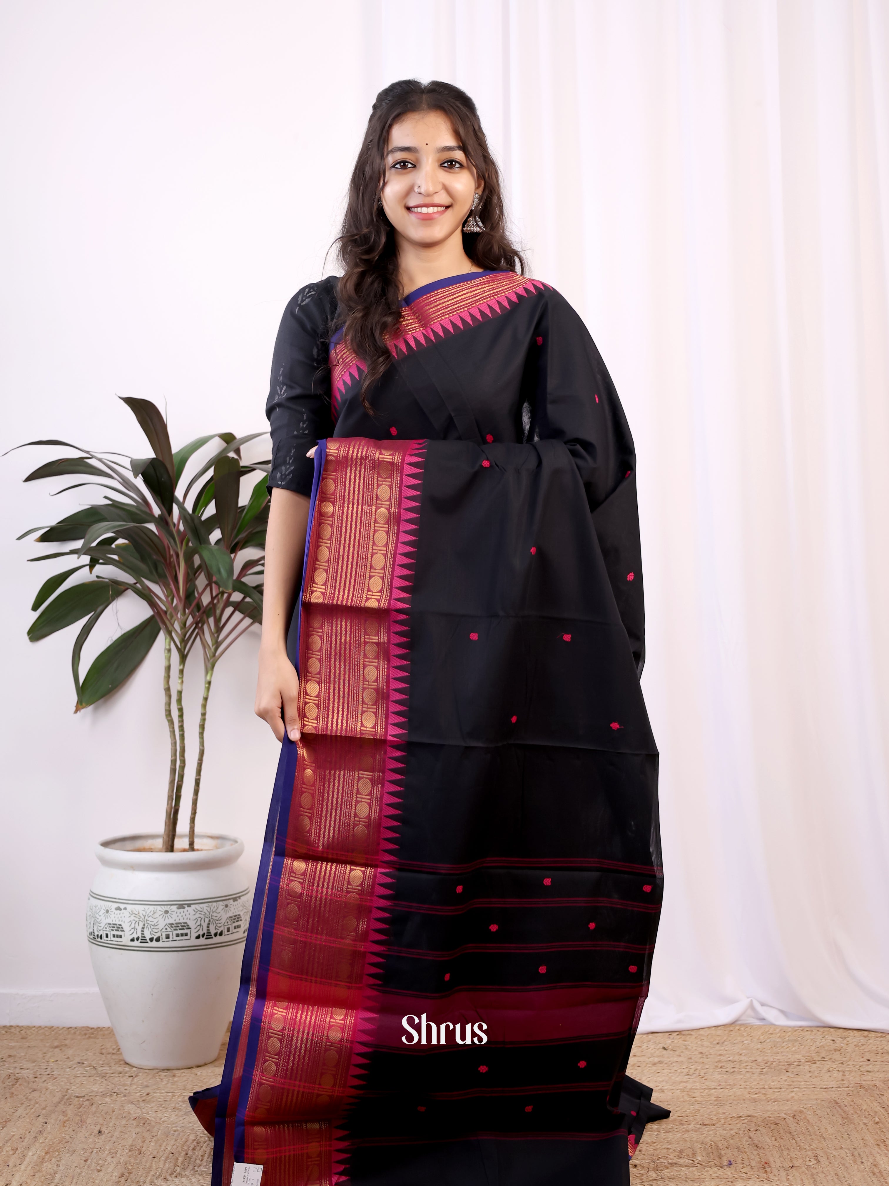 Black & Pink- Chettinad Cotton Saree - Shop on Shrus.com