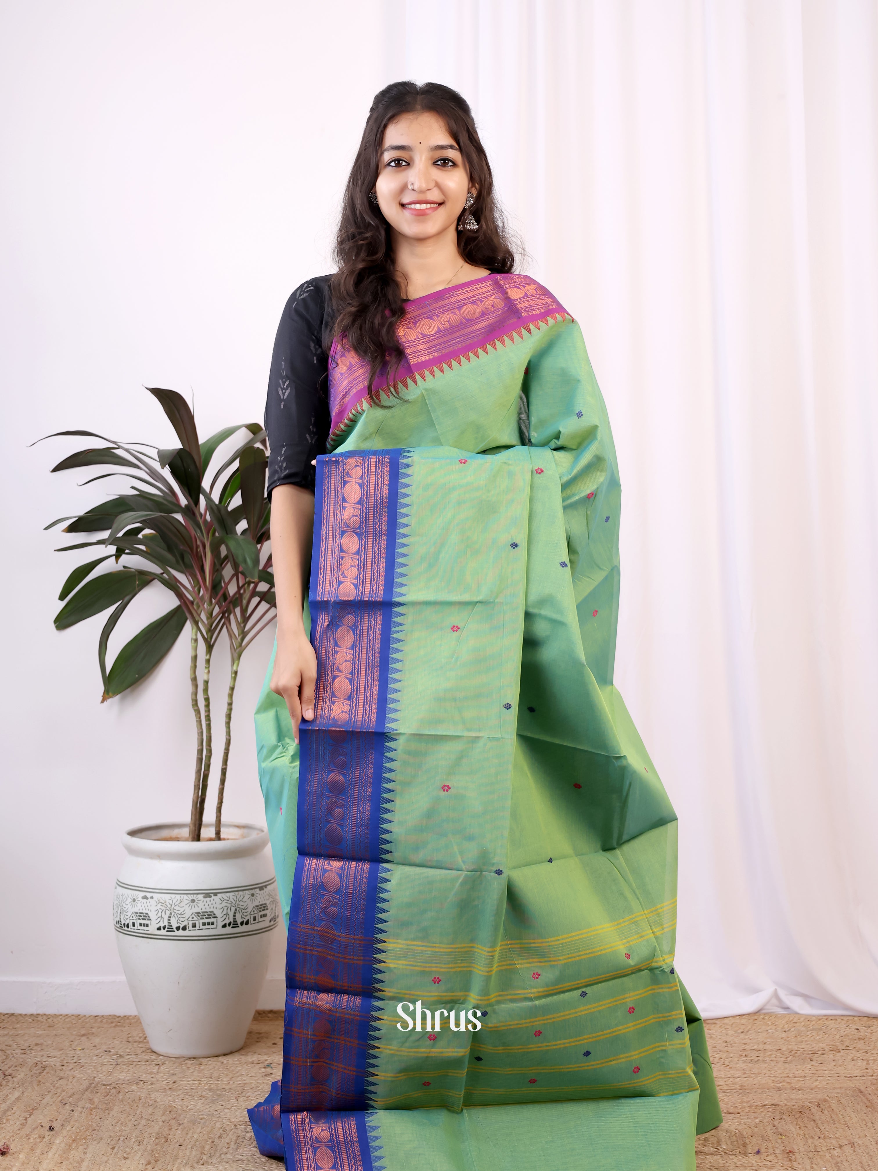 Green & Blue - Chettinad Cotton Saree - Shop on Shrus.com