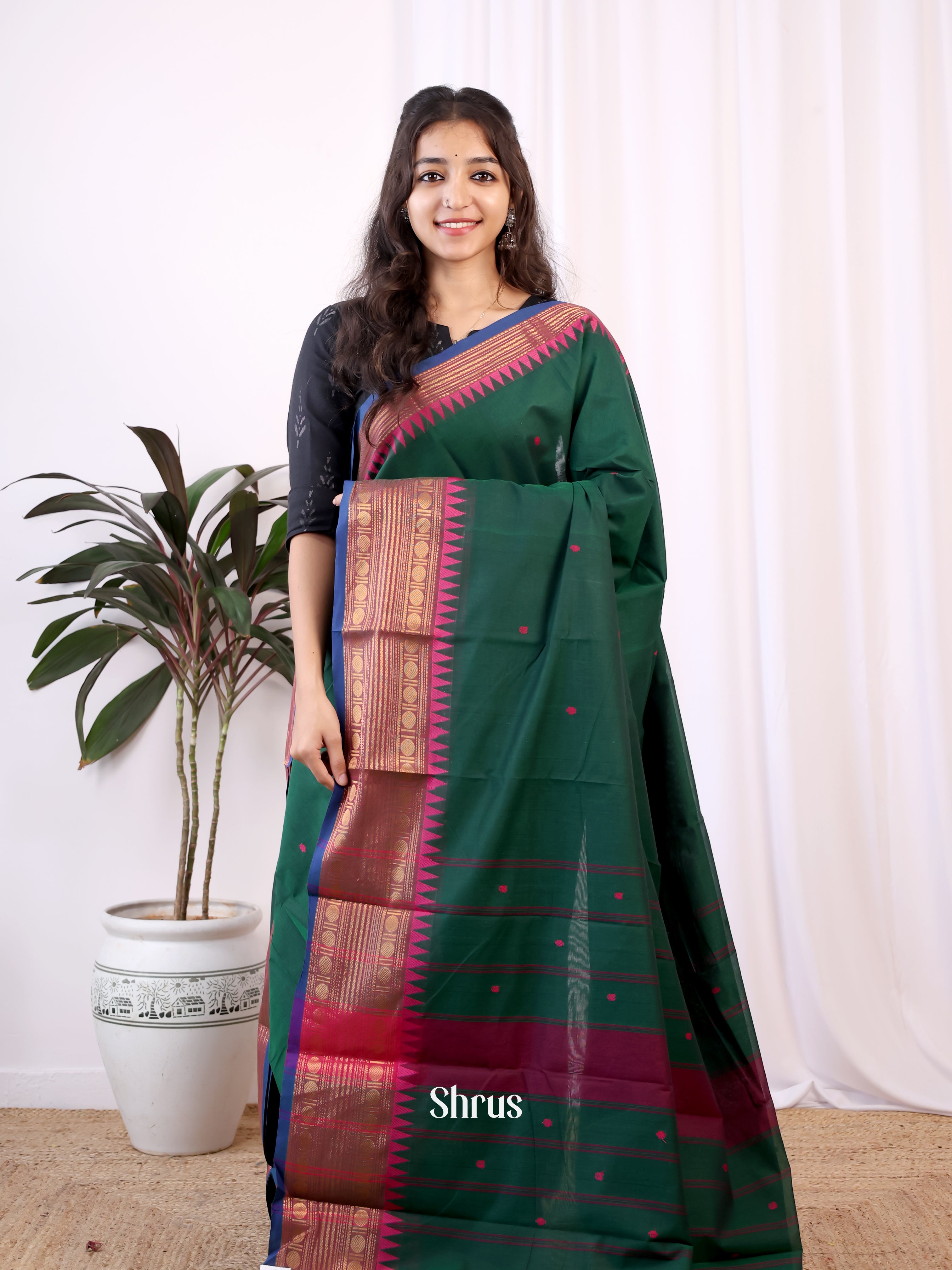Green & Pink - Chettinad Cotton Saree - Shop on Shrus.com