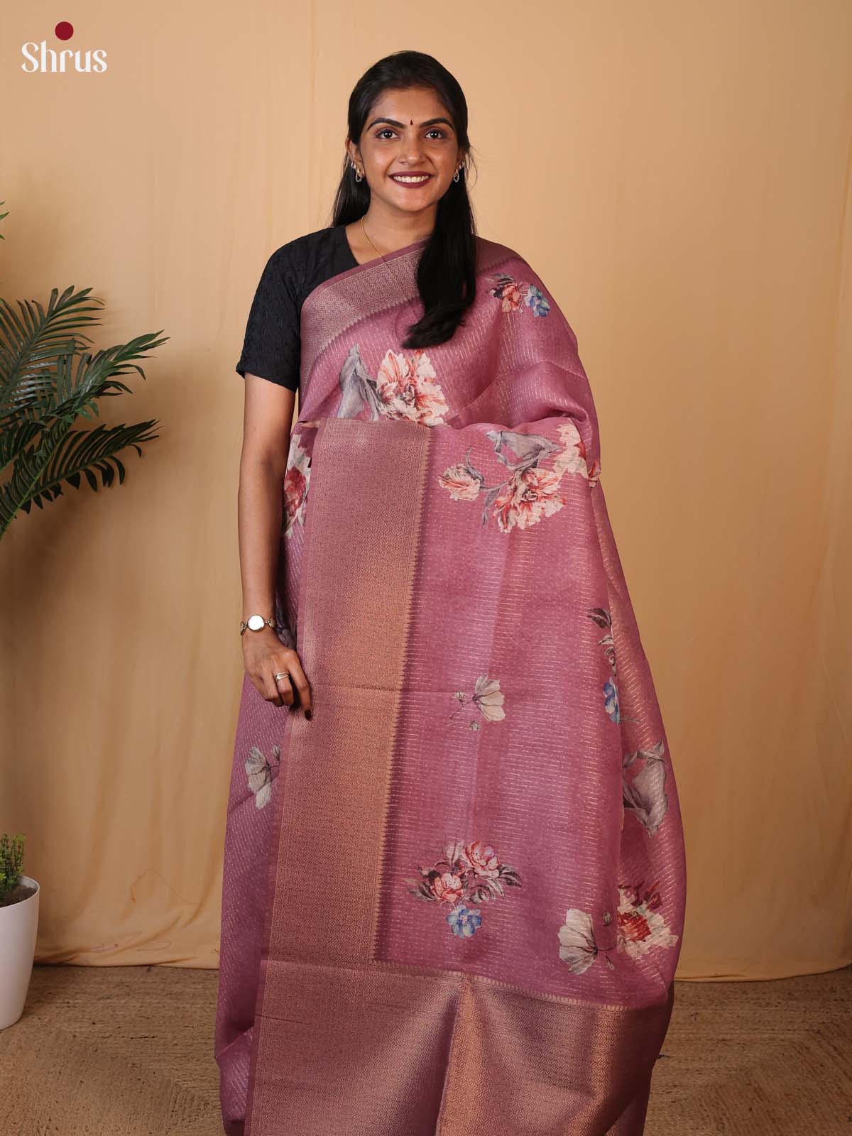 Purple - Semi Tissue Saree - Shop on Shrus.com