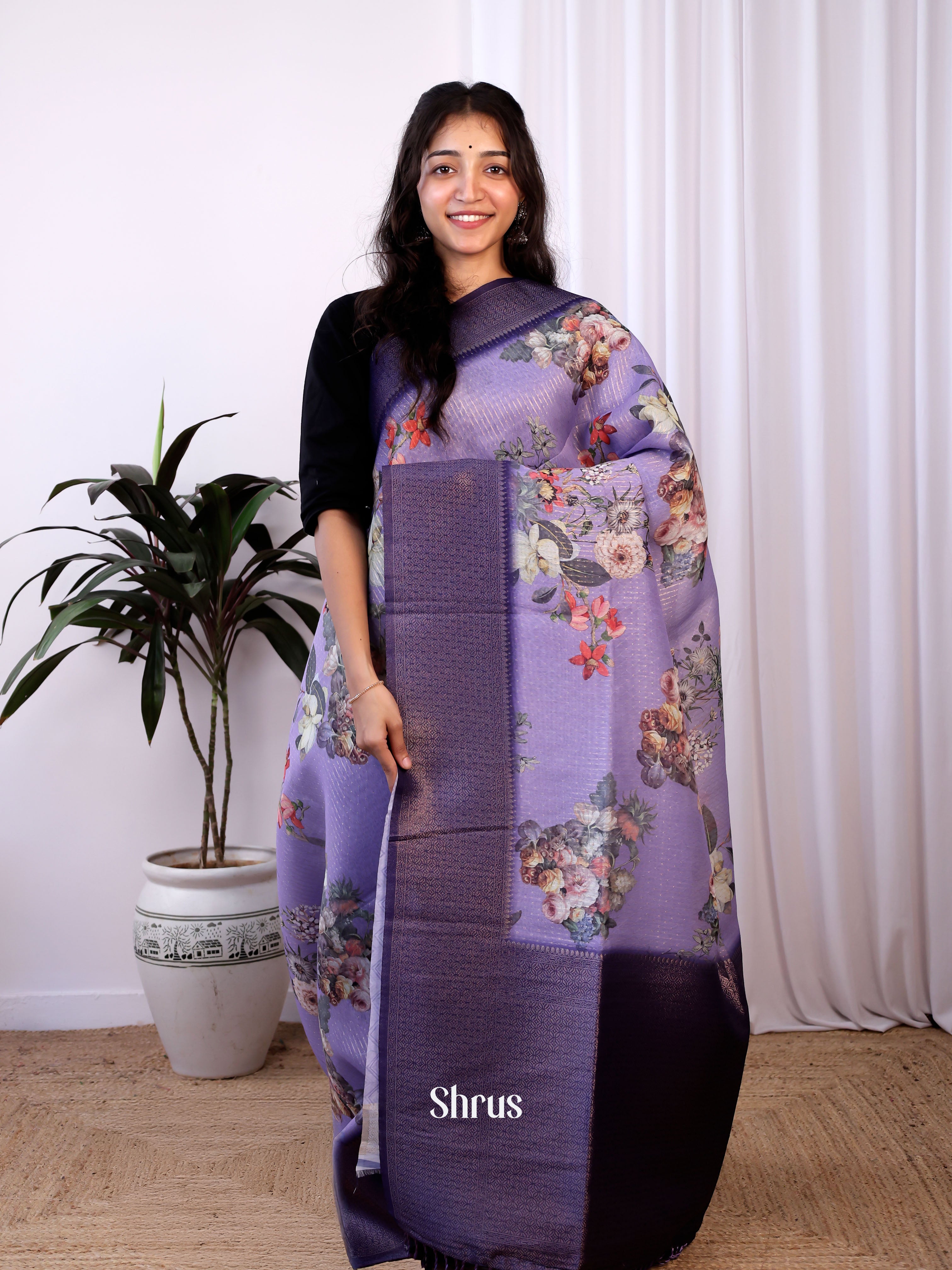 Lavender & Violet - Semi Jute Saree - Shop on Shrus.com