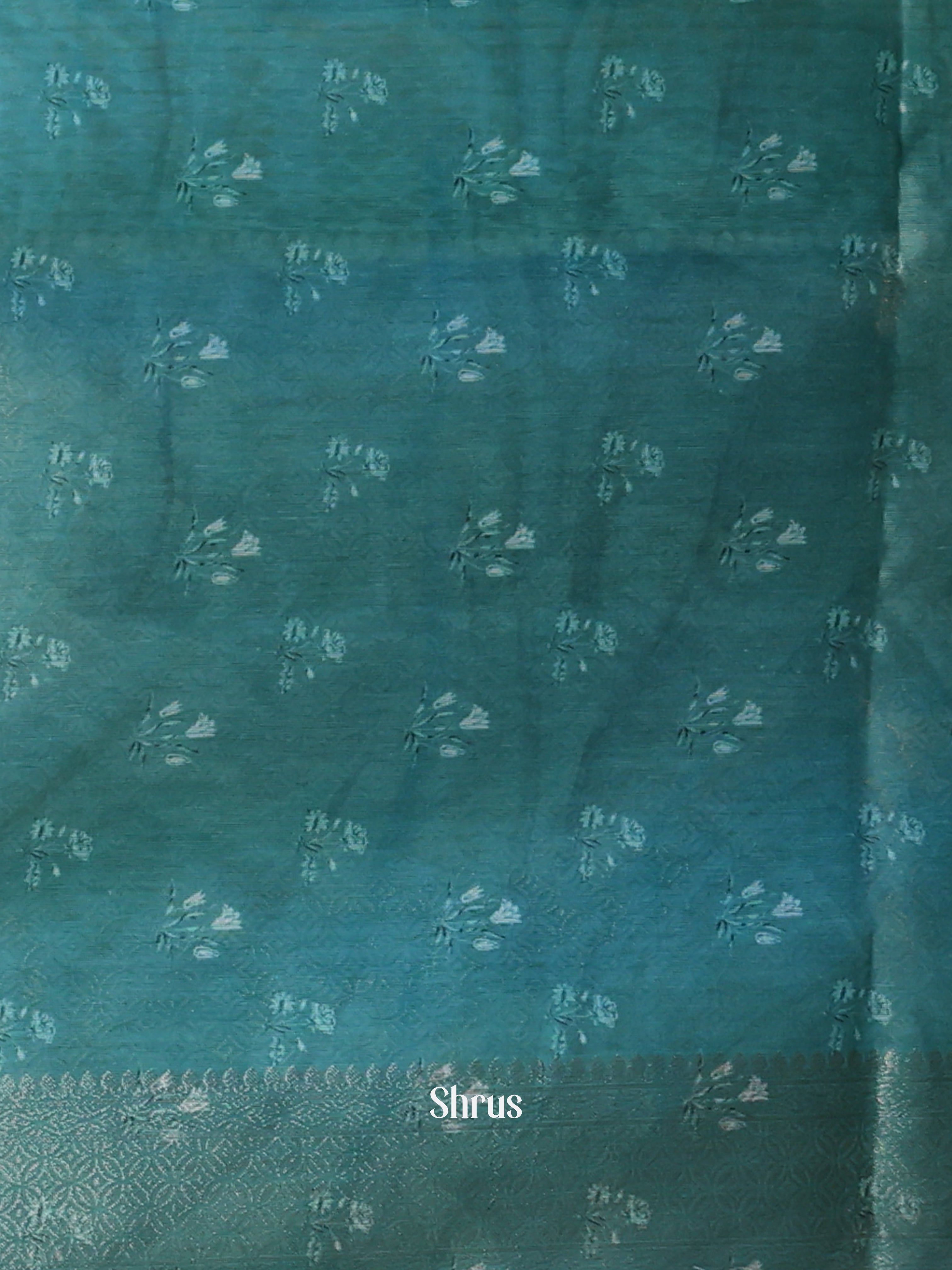 Teal & Blue - Semi Jute Saree - Shop on Shrus.com