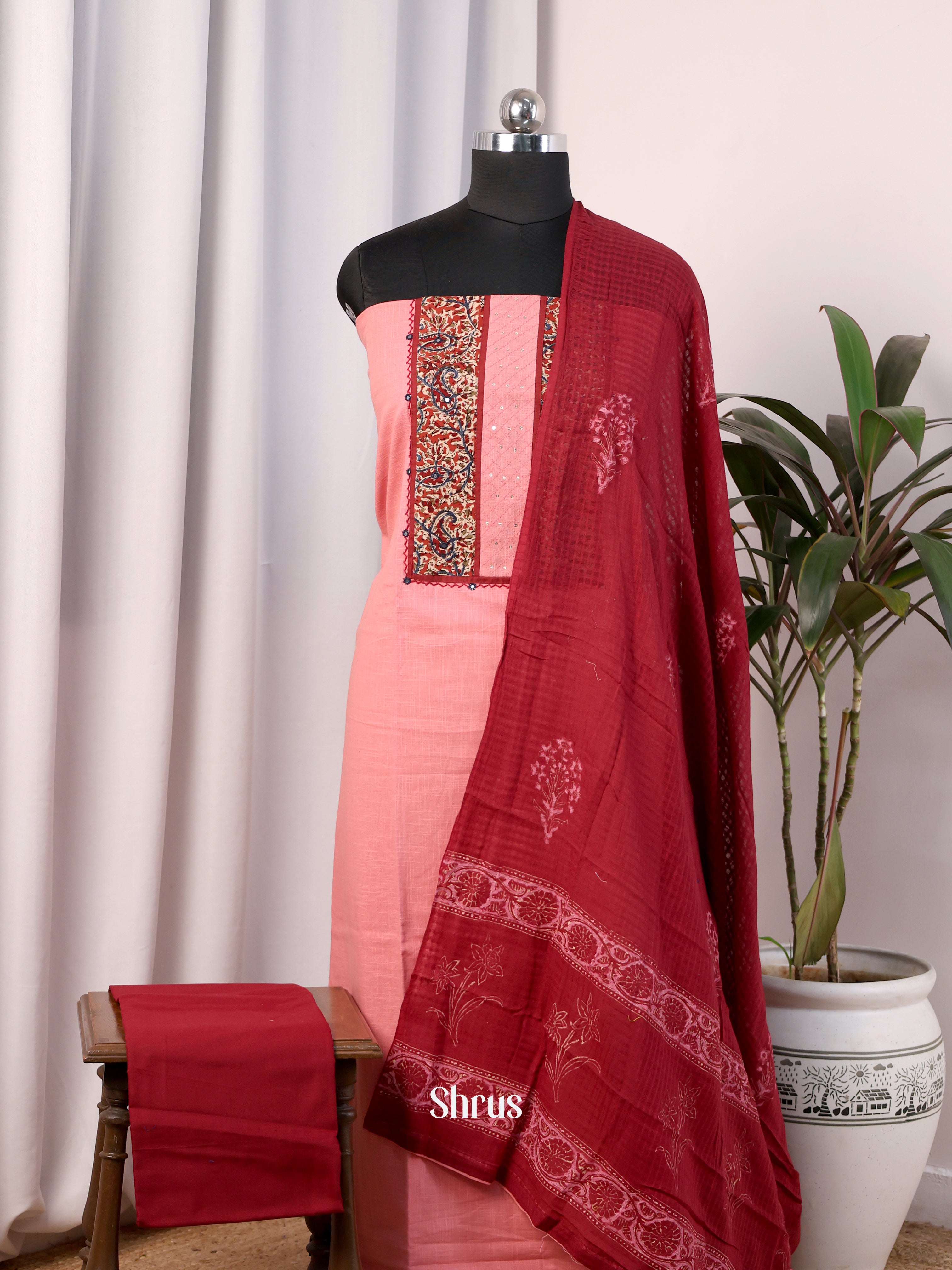 Pink & Red - Cotton salwar - Shop on Shrus.com