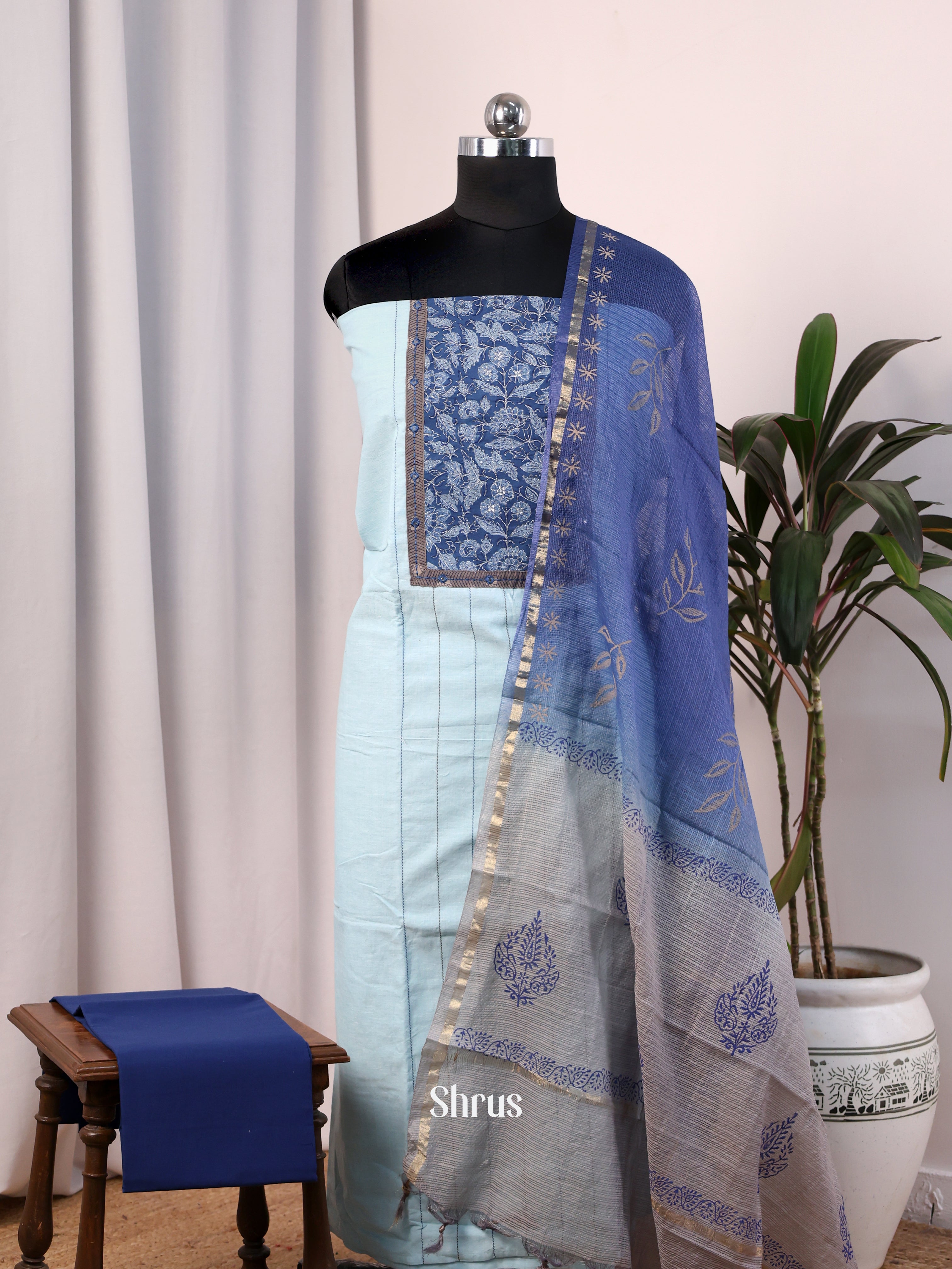 Lite Blue & Blue- Cotton salwar - Shop on Shrus.com