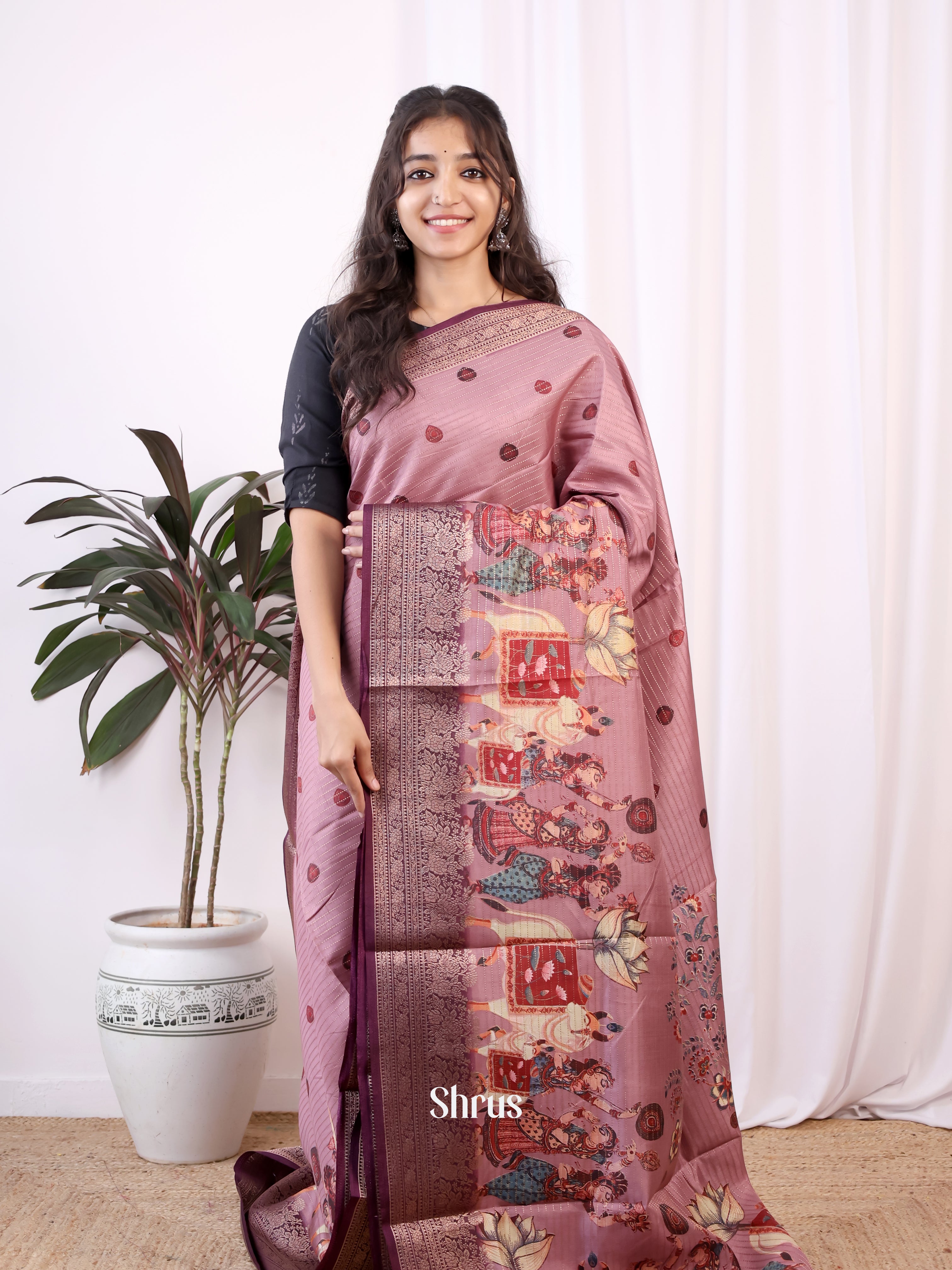 Onion PInk & Purple- Semi Dola silk Saree - Shop on Shrus.com