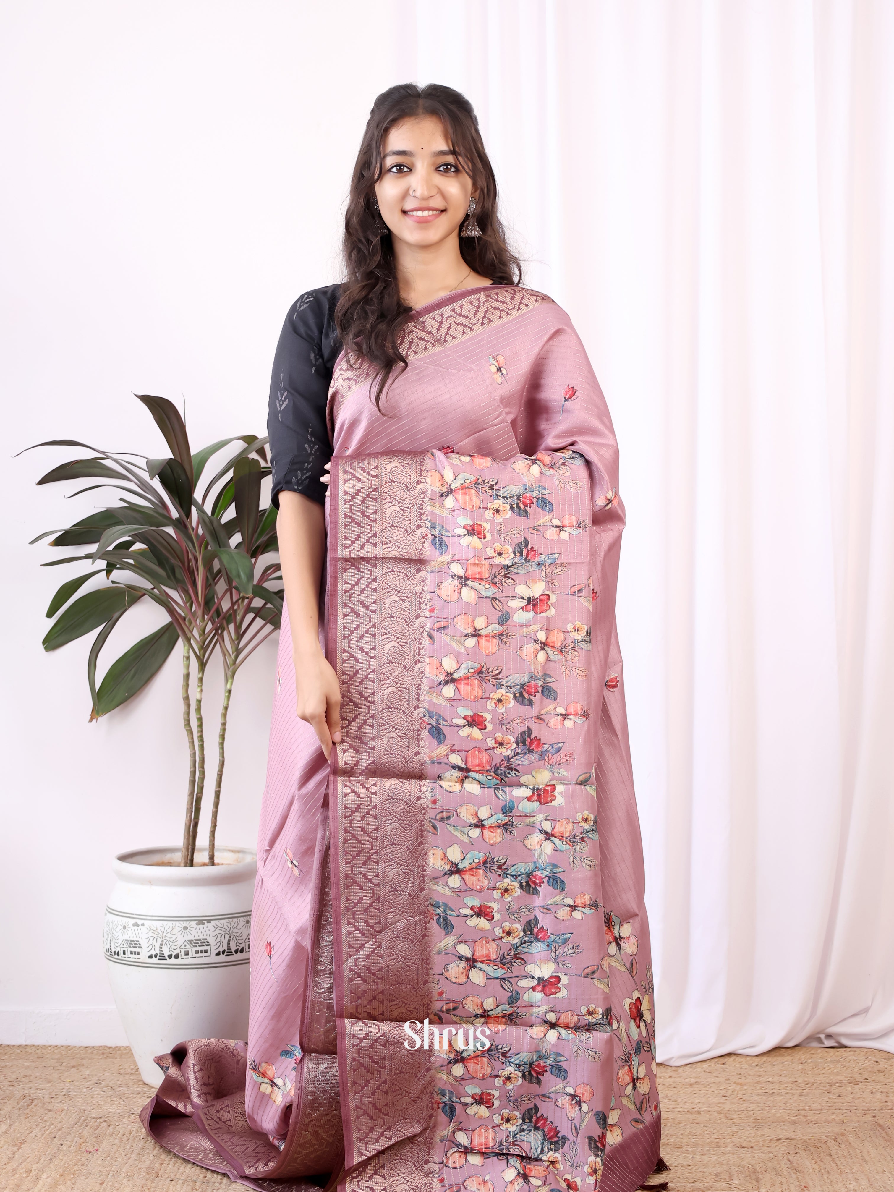 Lite & Dark Purple- Semi Dola silk Saree - Shop on Shrus.com
