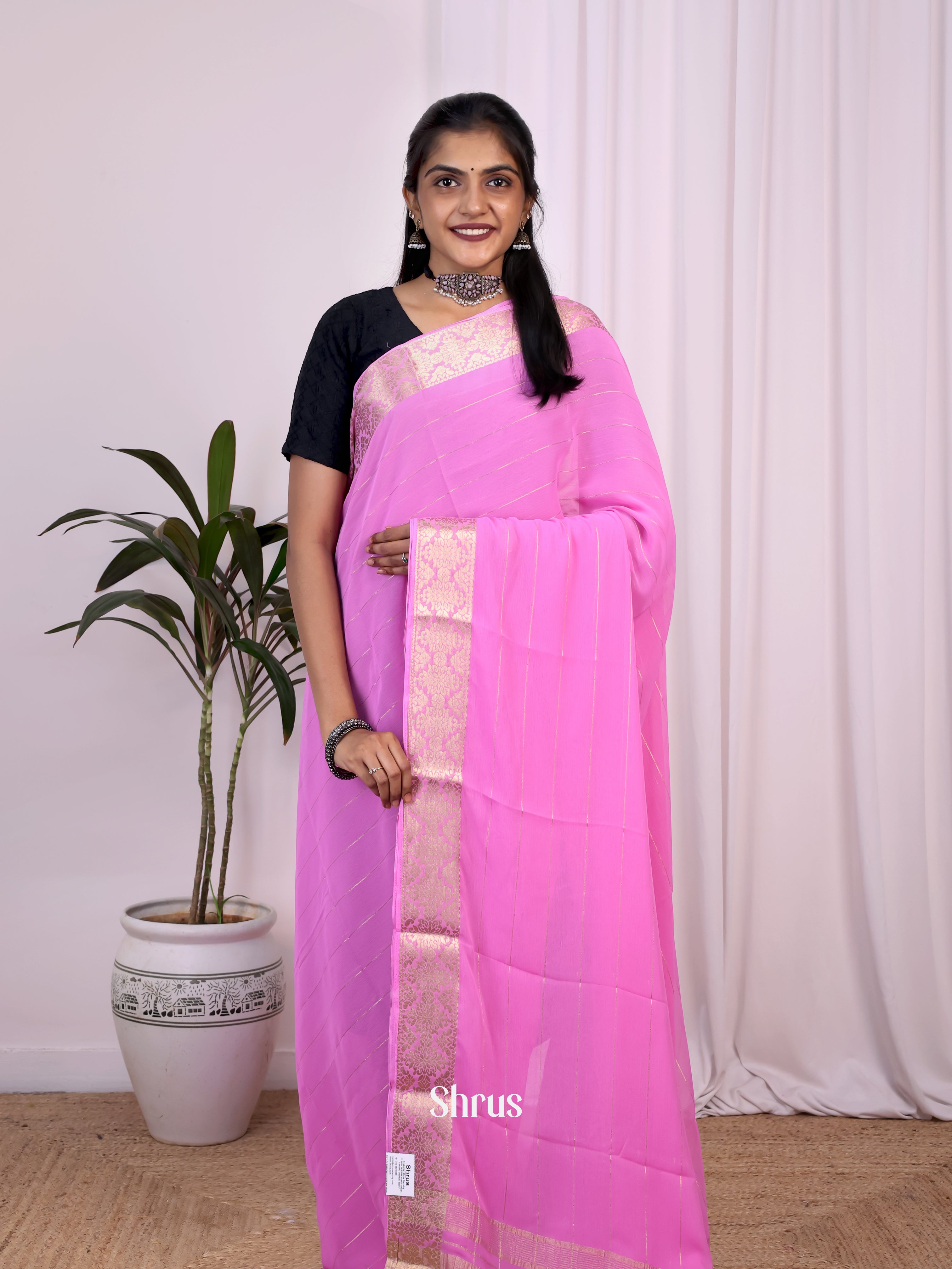 Purple- Semi Mysoresilk Saree - Shop on Shrus.com