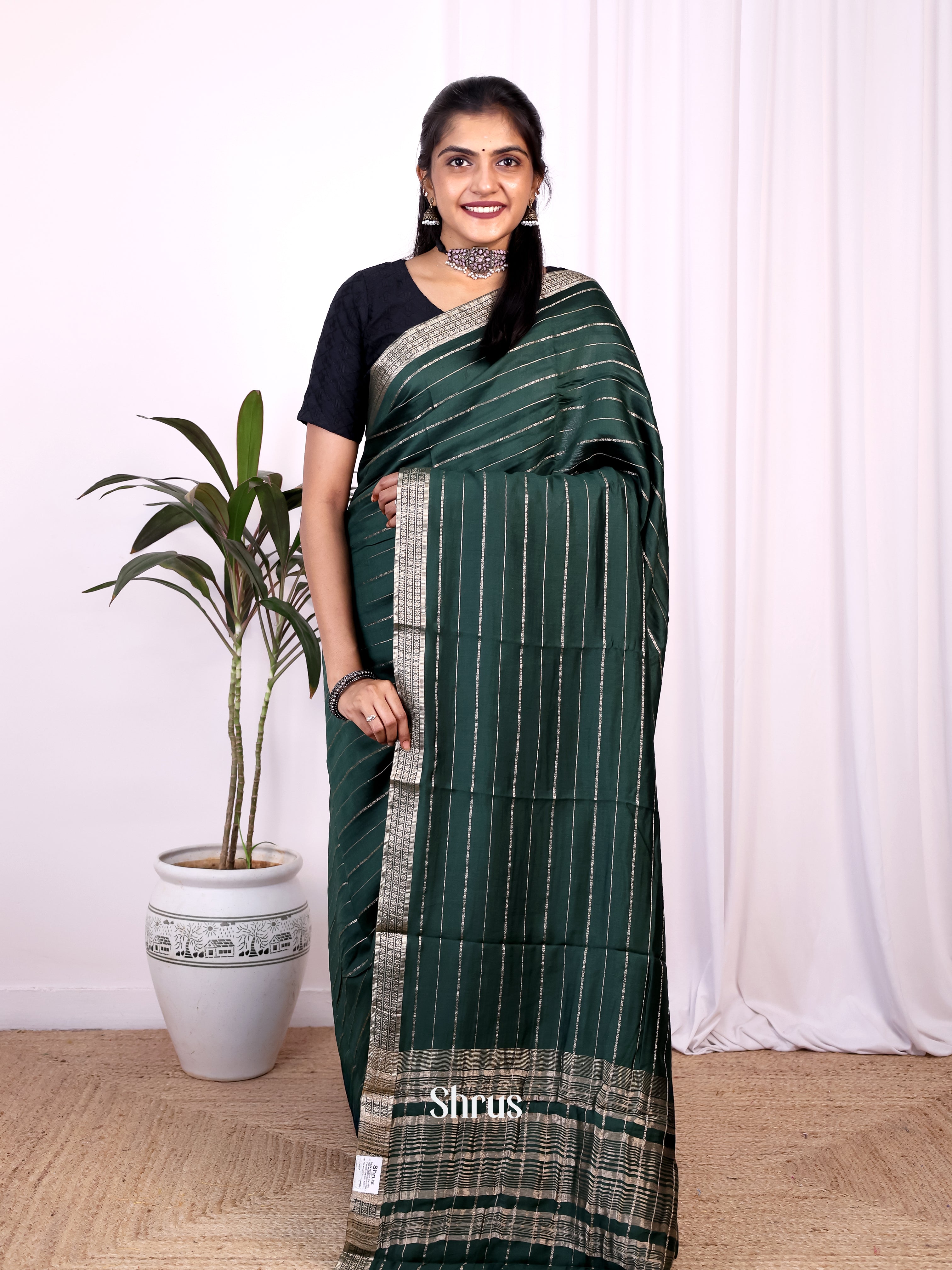 Green - Semi Mysoresilk Saree - Shop on Shrus.com