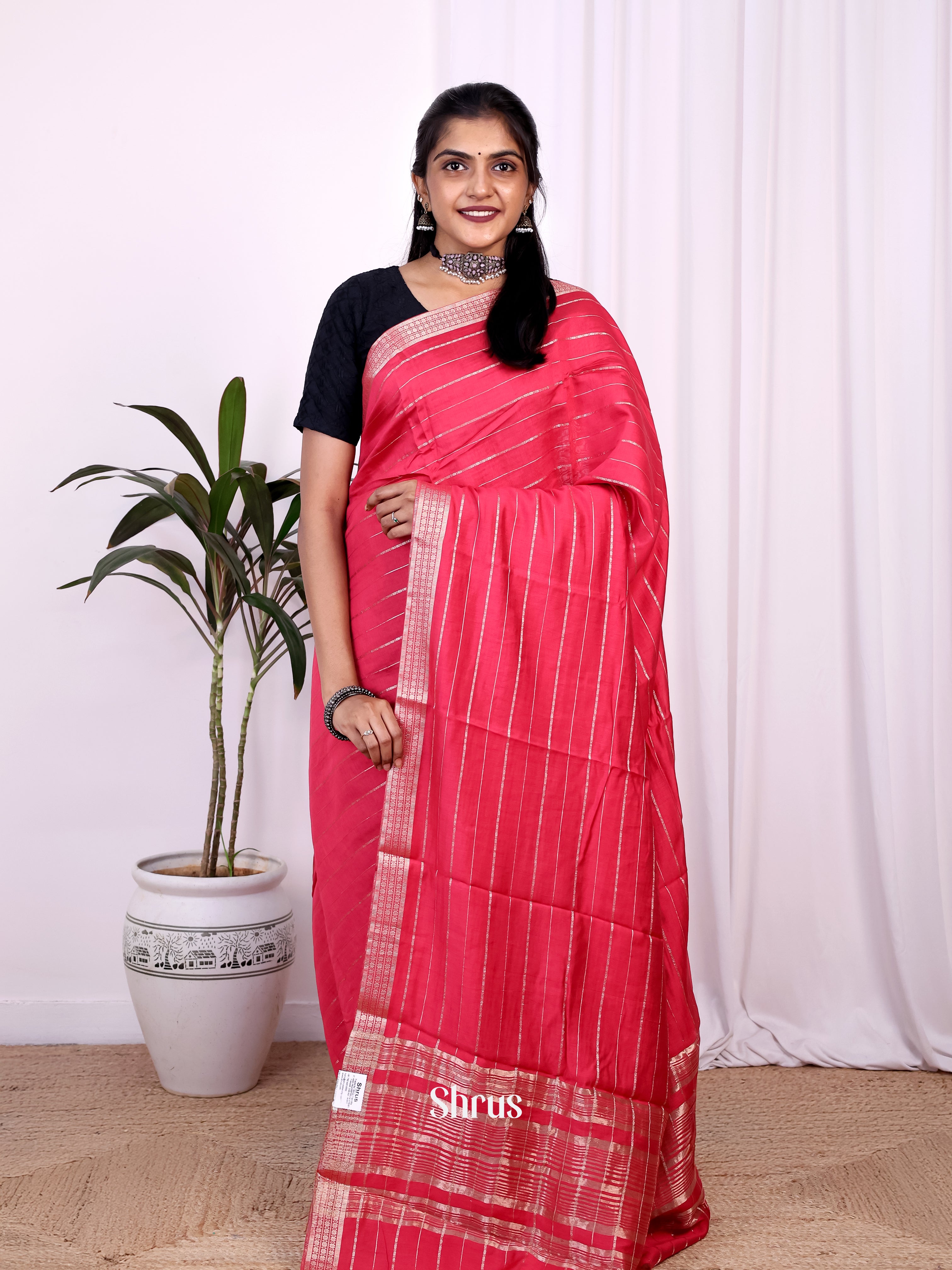 Pink- Semi Mysoresilk Saree - Shop on Shrus.com