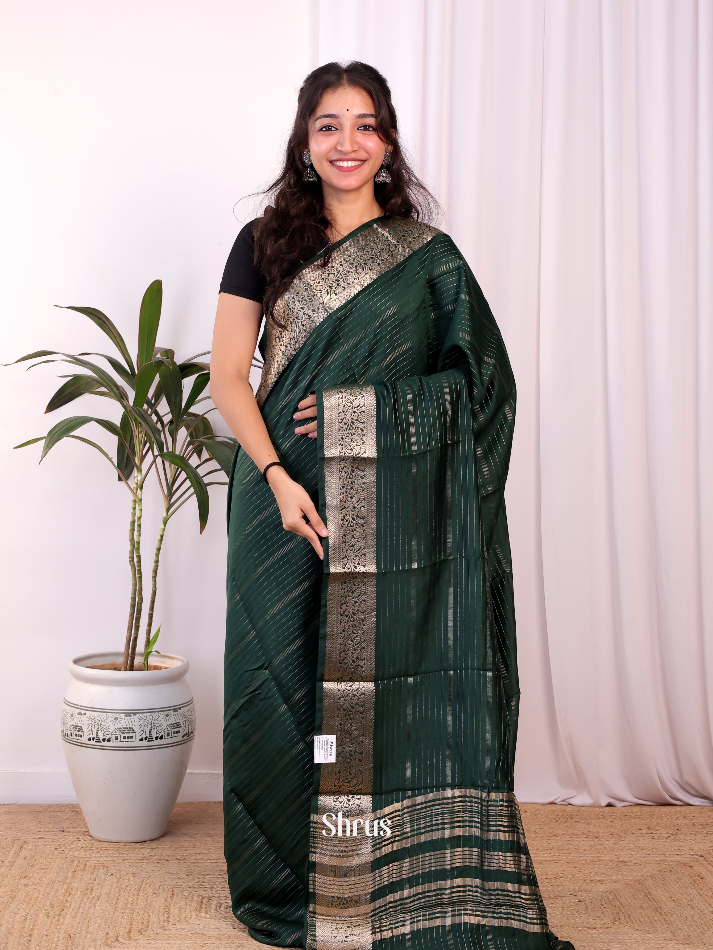 Green - Semi Mysoresilk Saree - Shop on Shrus.com