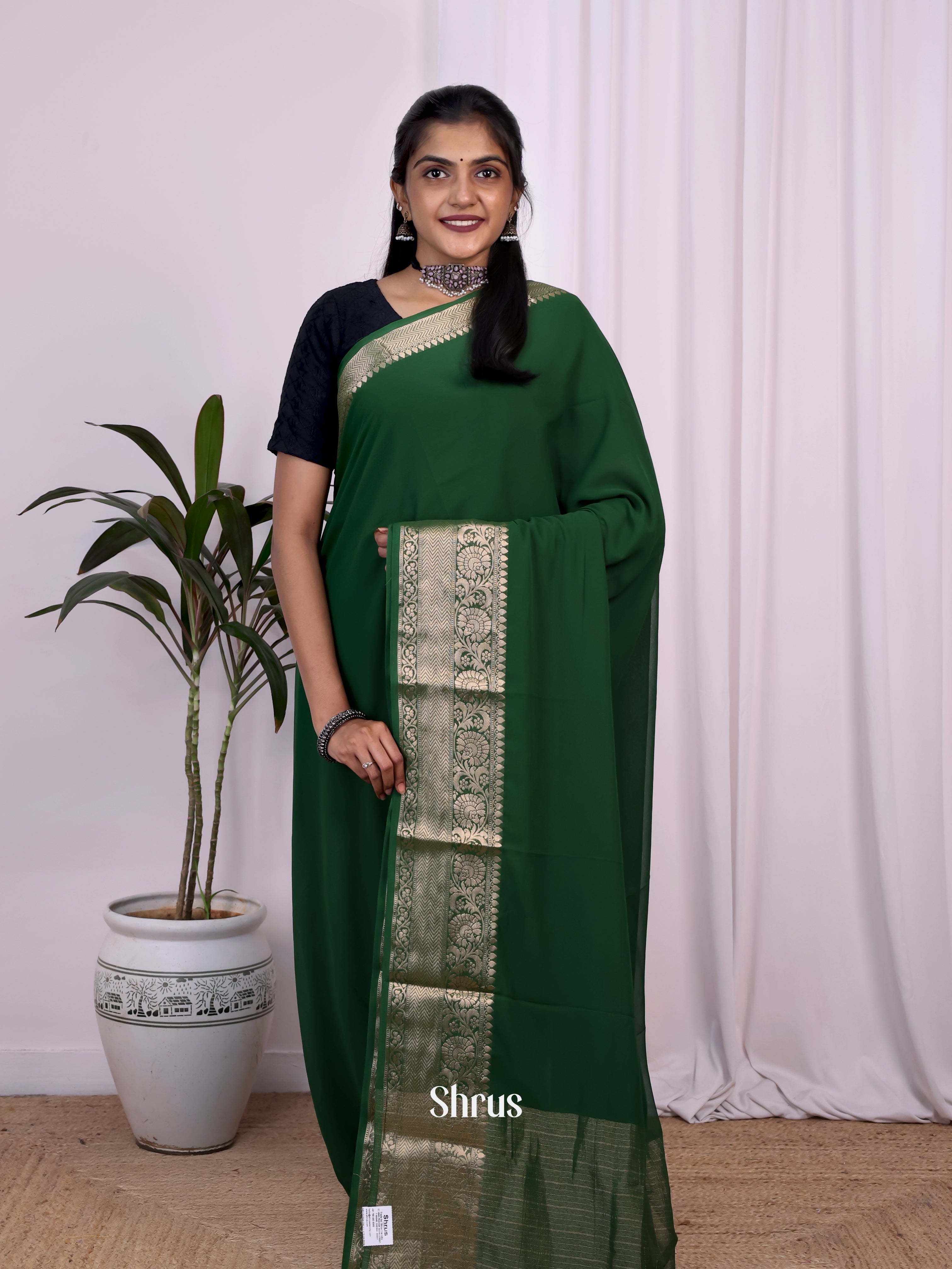 Green - Semi Mysoresilk Saree - Shop on Shrus.com