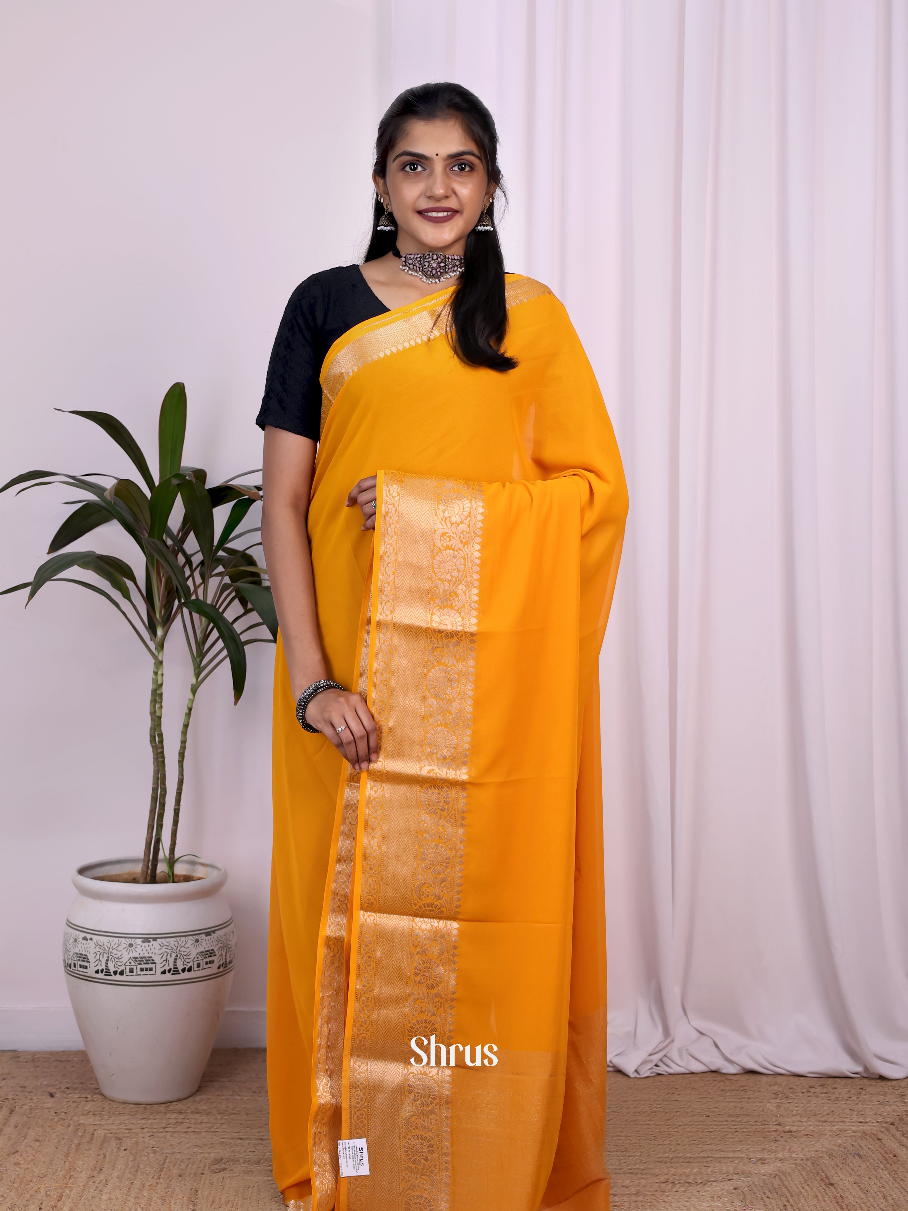 Mustard - Semi Mysoresilk Saree - Shop on Shrus.com