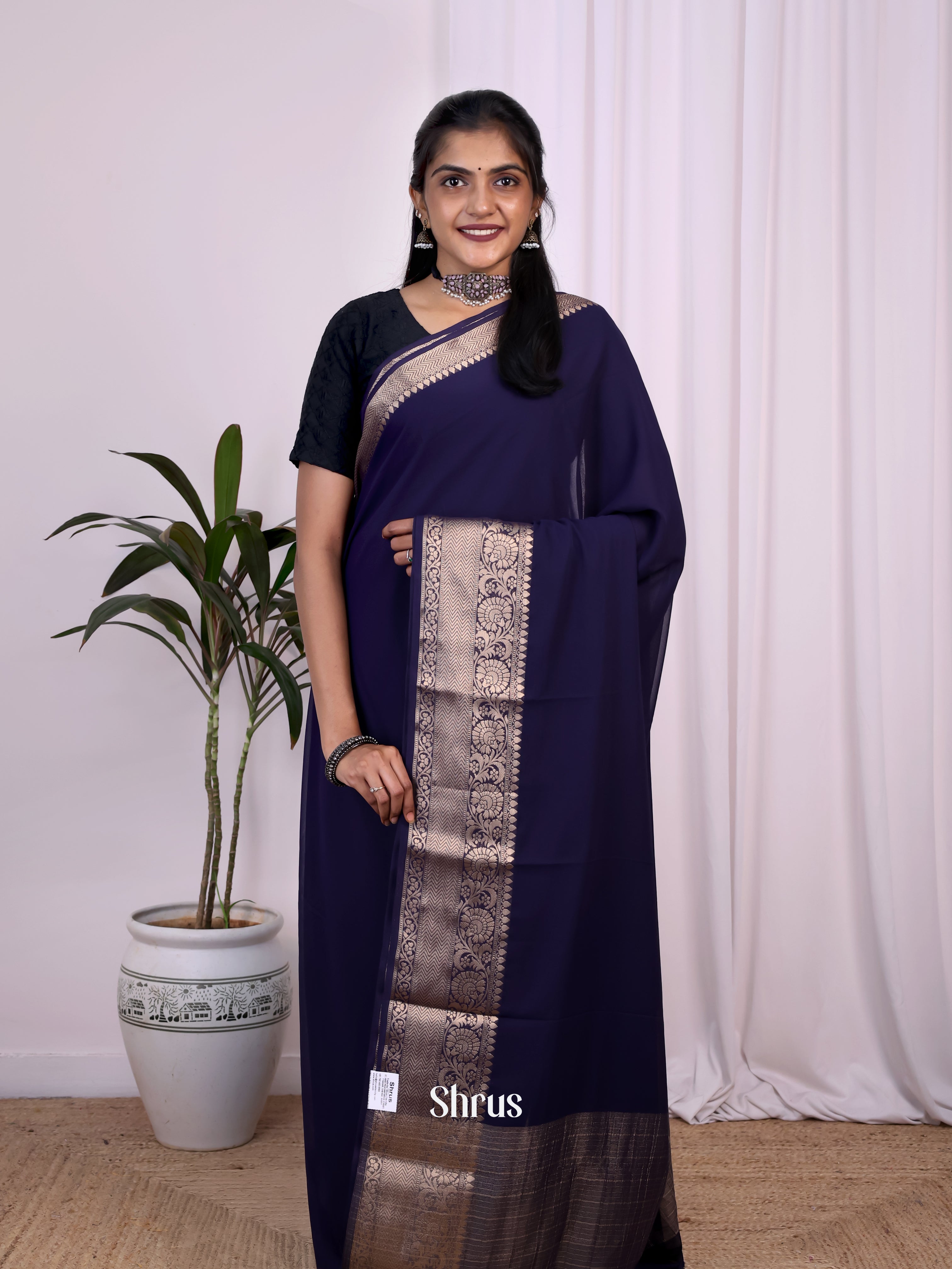 Blue - Semi Mysoresilk Saree - Shop on Shrus.com