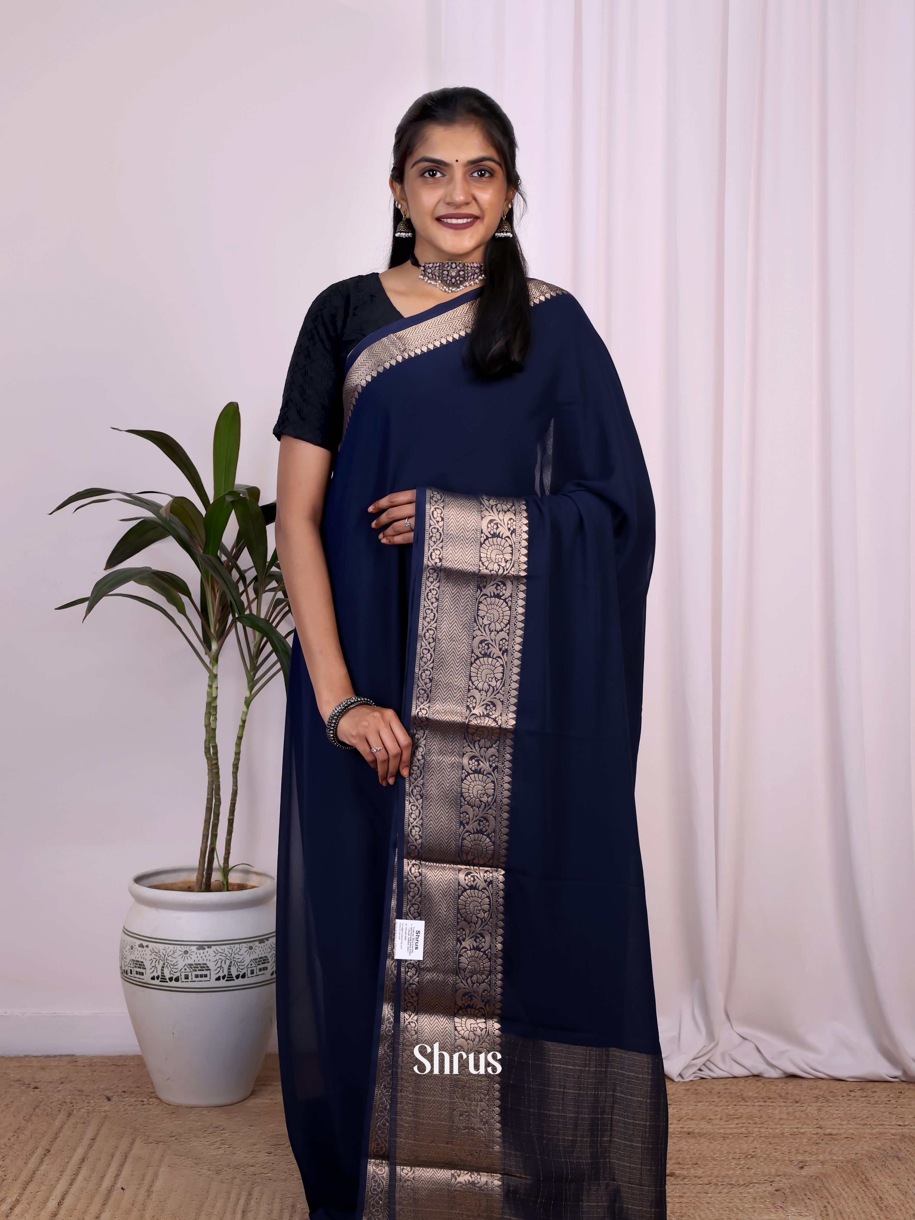 Blue - Semi Mysoresilk Saree - Shop on Shrus.com
