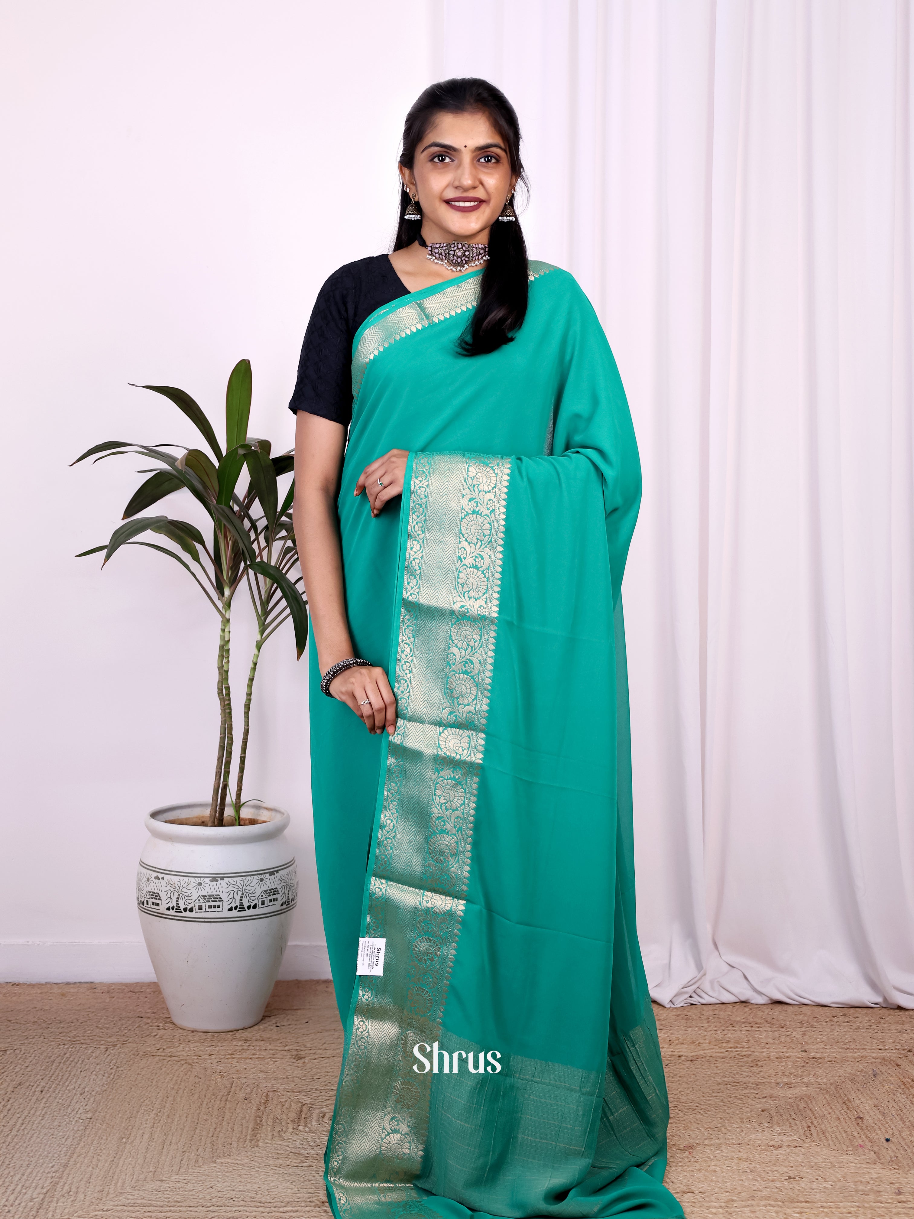 Green - Semi Mysoresilk Saree - Shop on Shrus.com