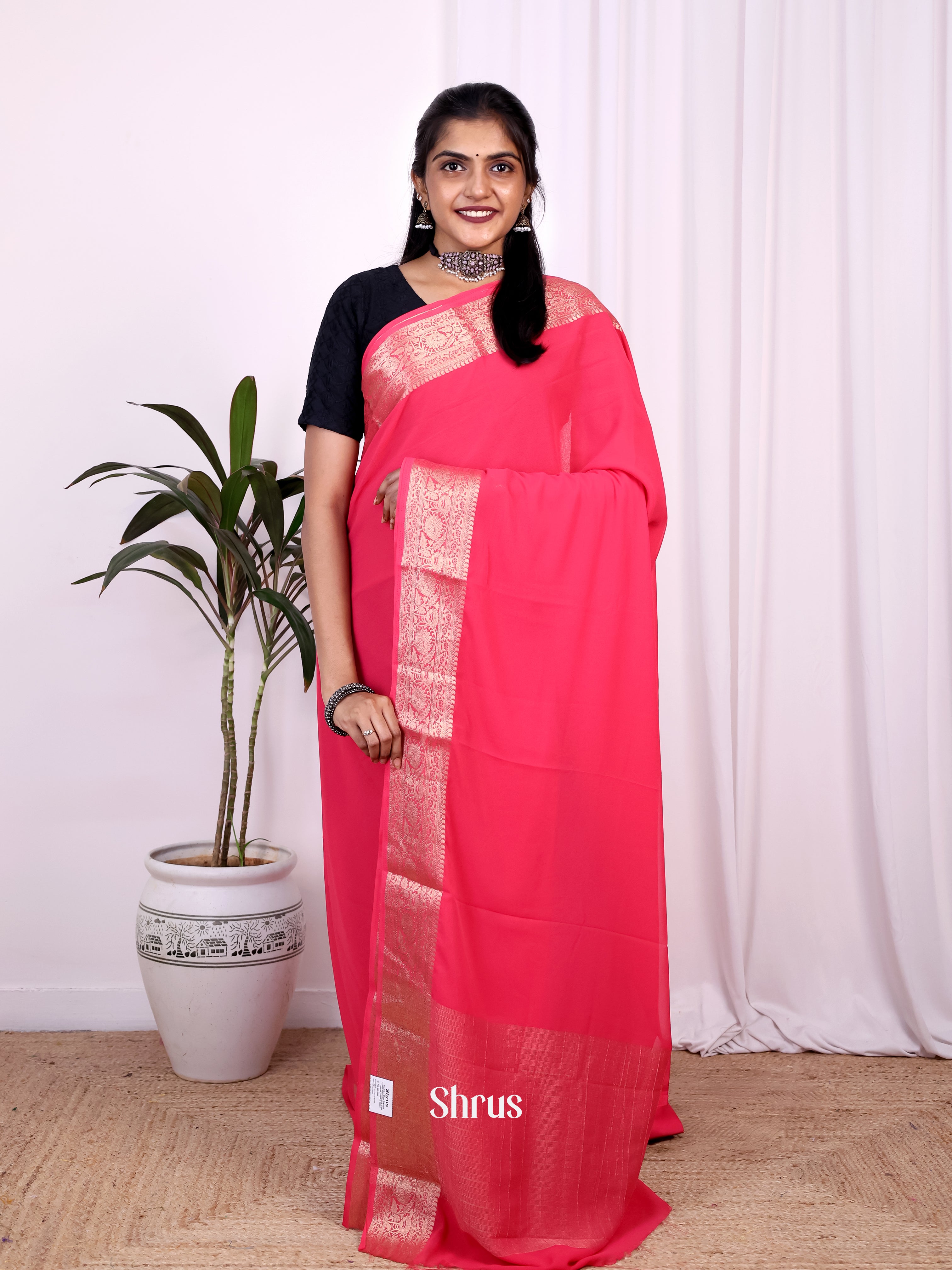 Pink - Semi Mysoresilk Saree - Shop on Shrus.com