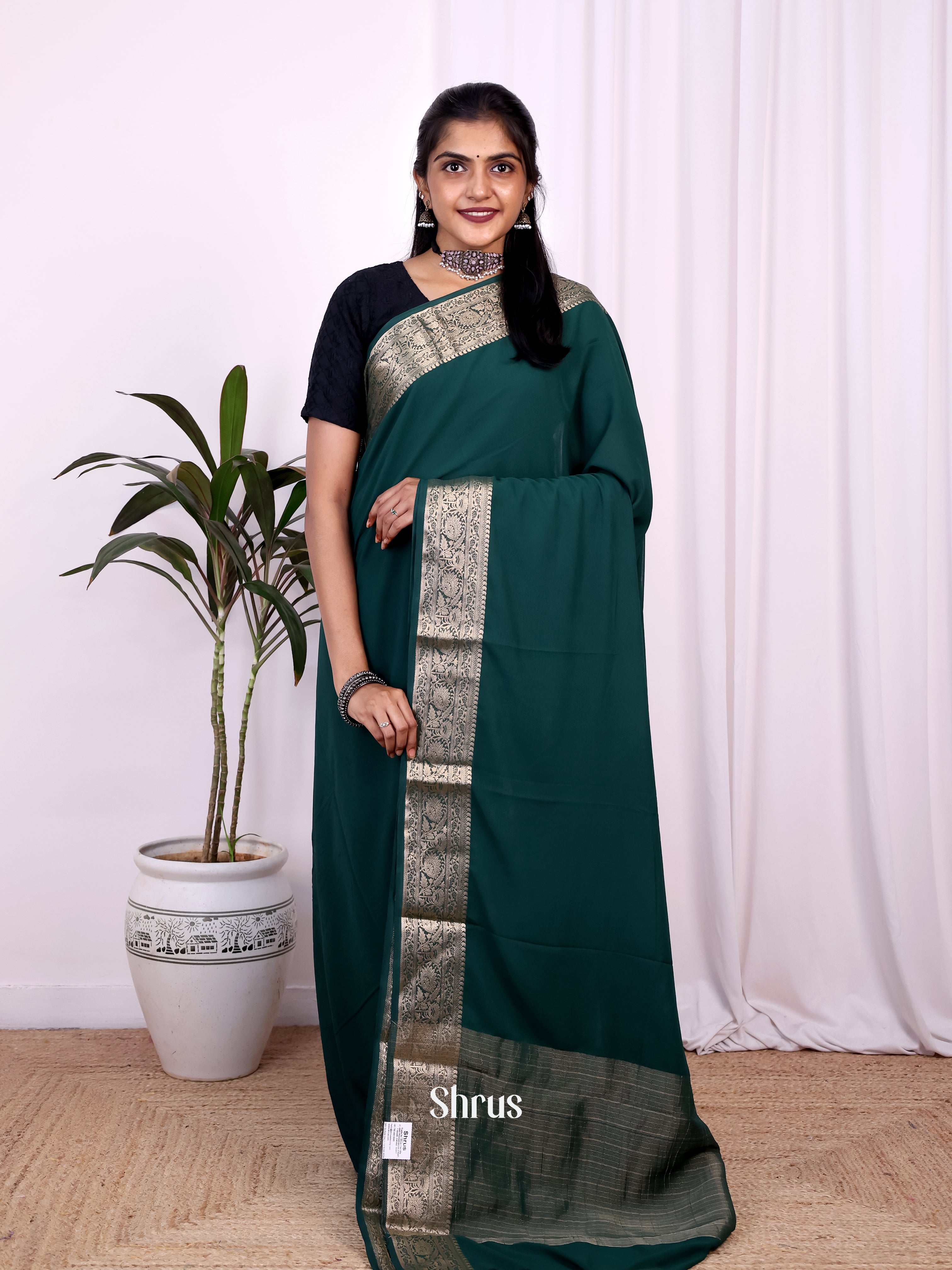 Green - Semi Mysoresilk Saree - Shop on Shrus.com