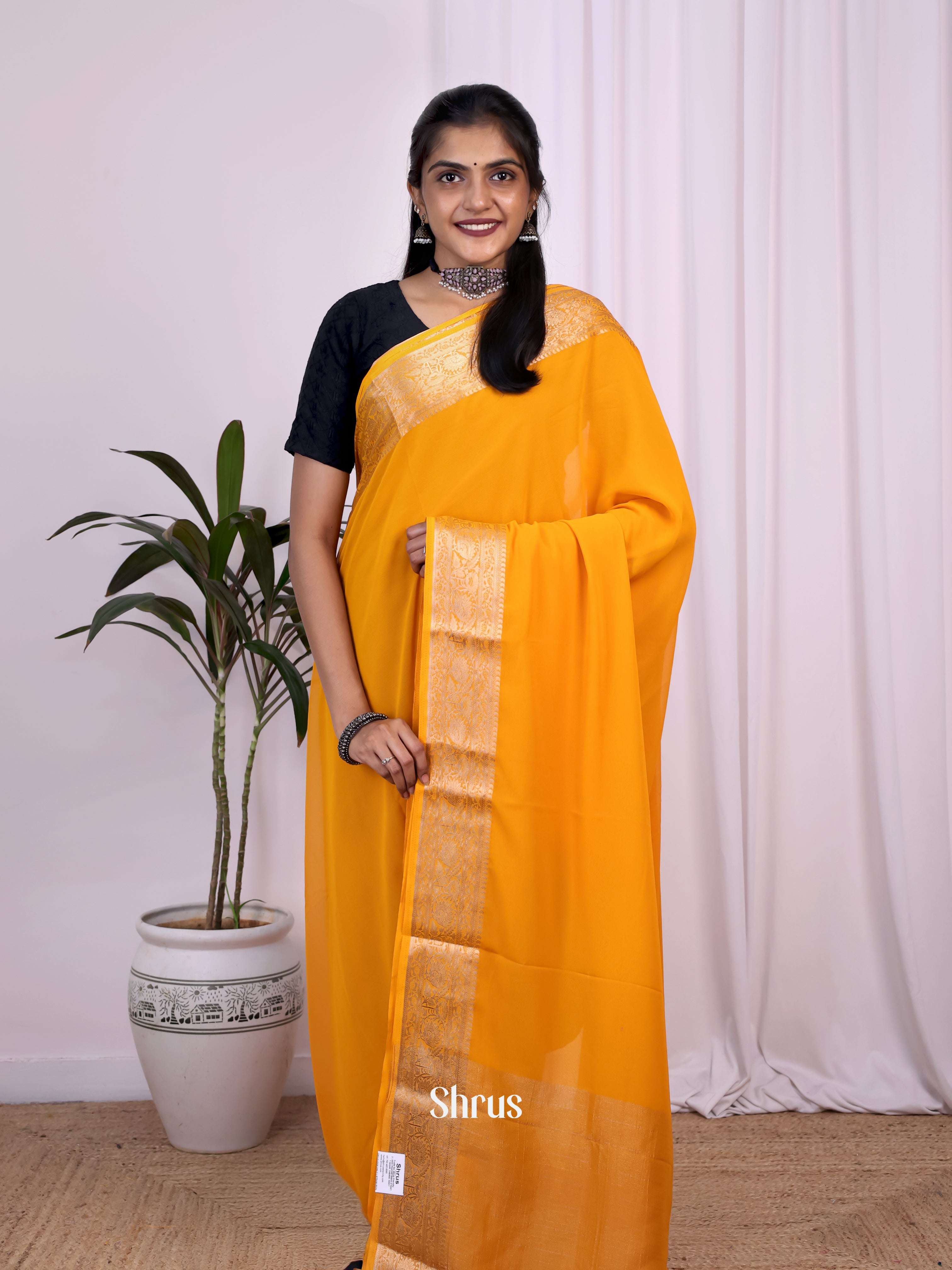 Mambazha Yellow - Semi Mysoresilk Saree - Shop on Shrus.com