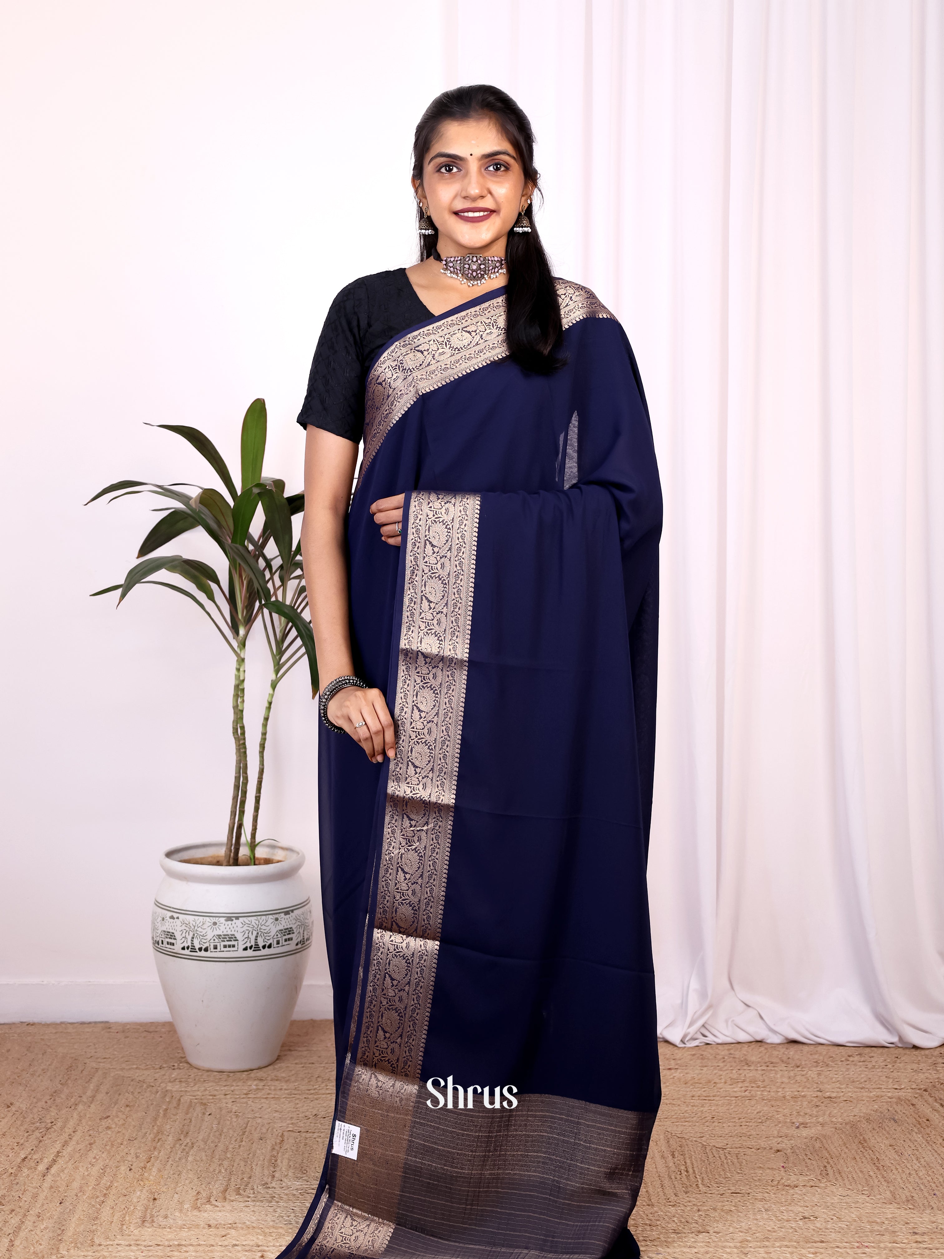 Blue- Semi Mysoresilk Saree - Shop on Shrus.com