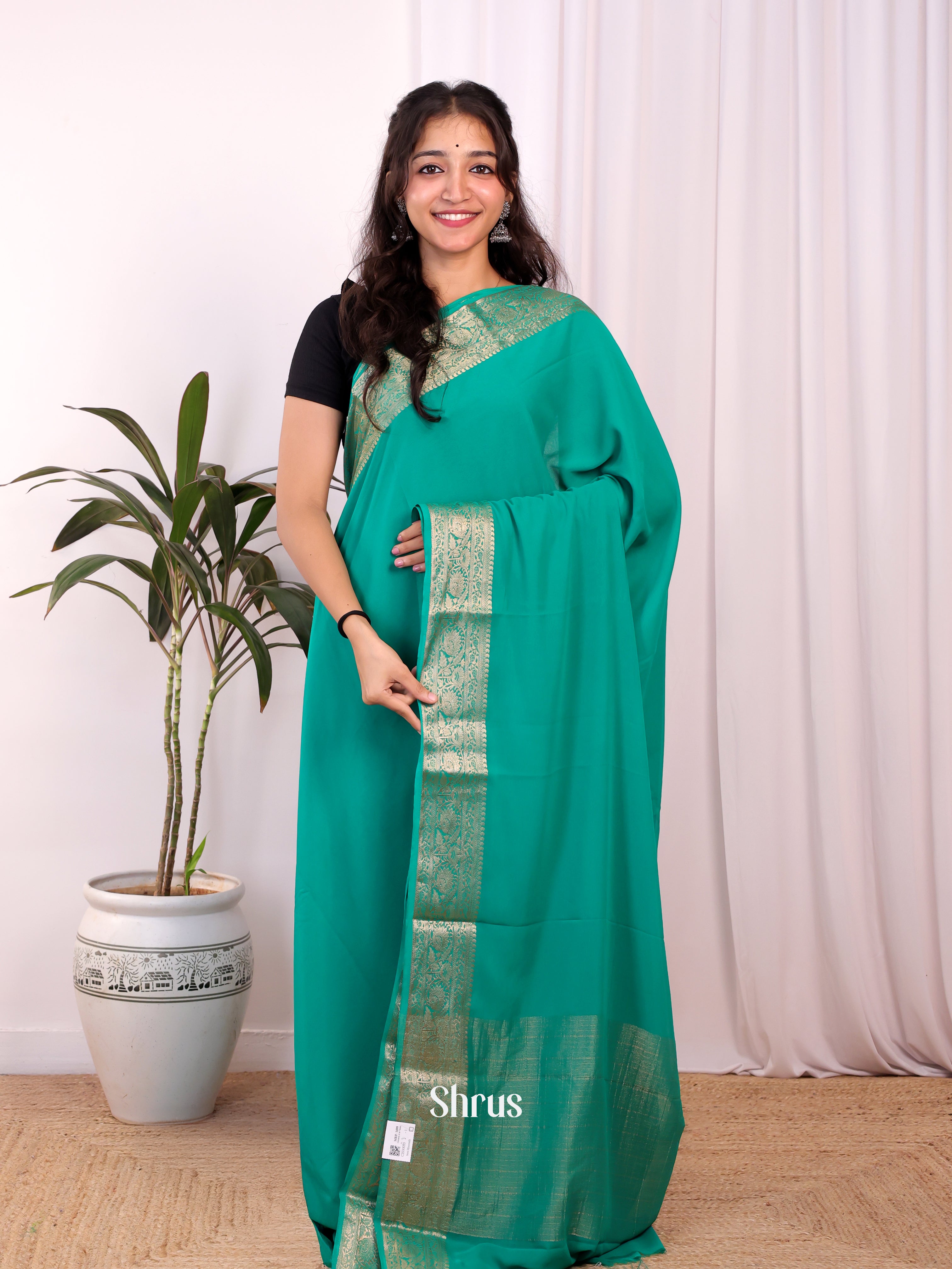 Green - Semi Mysoresilk Saree - Shop on Shrus.com
