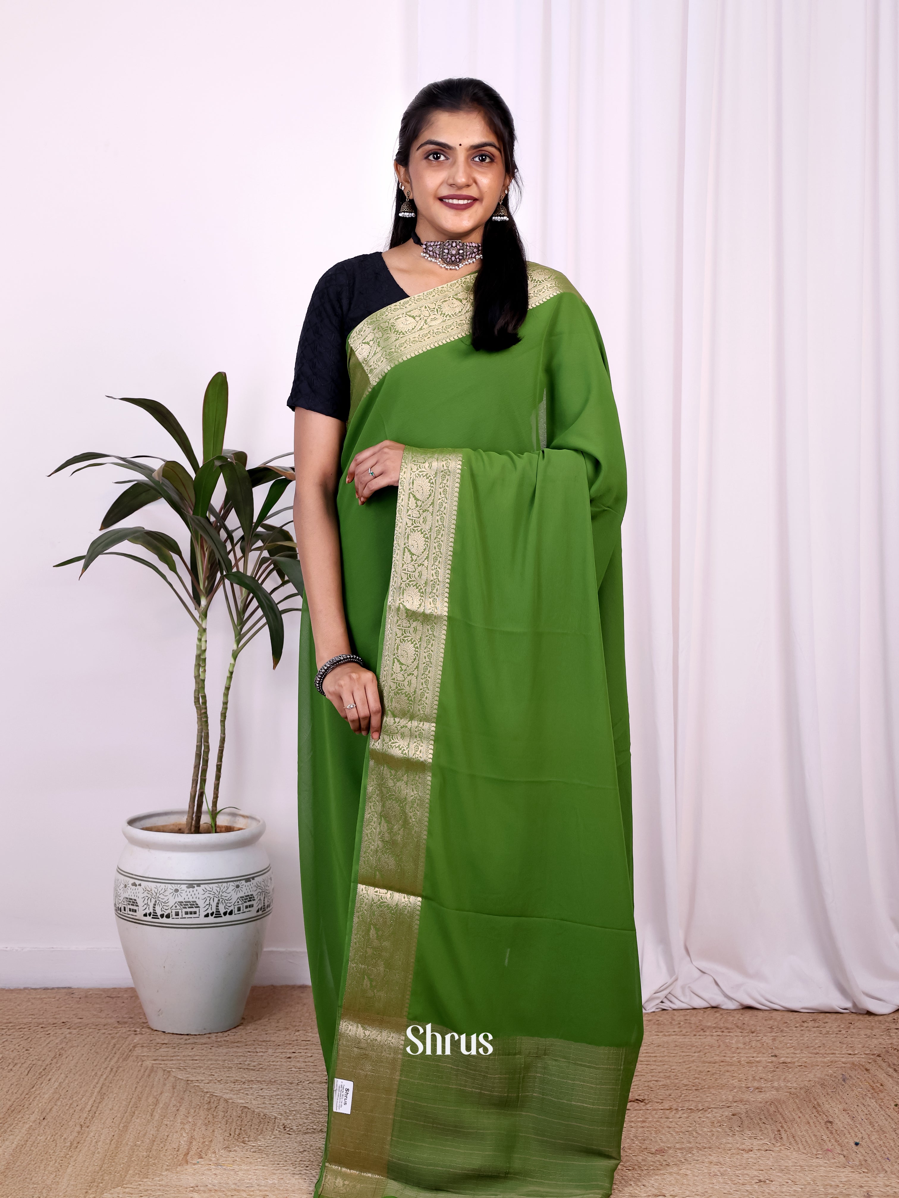 Green - Semi Mysoresilk Saree - Shop on Shrus.com