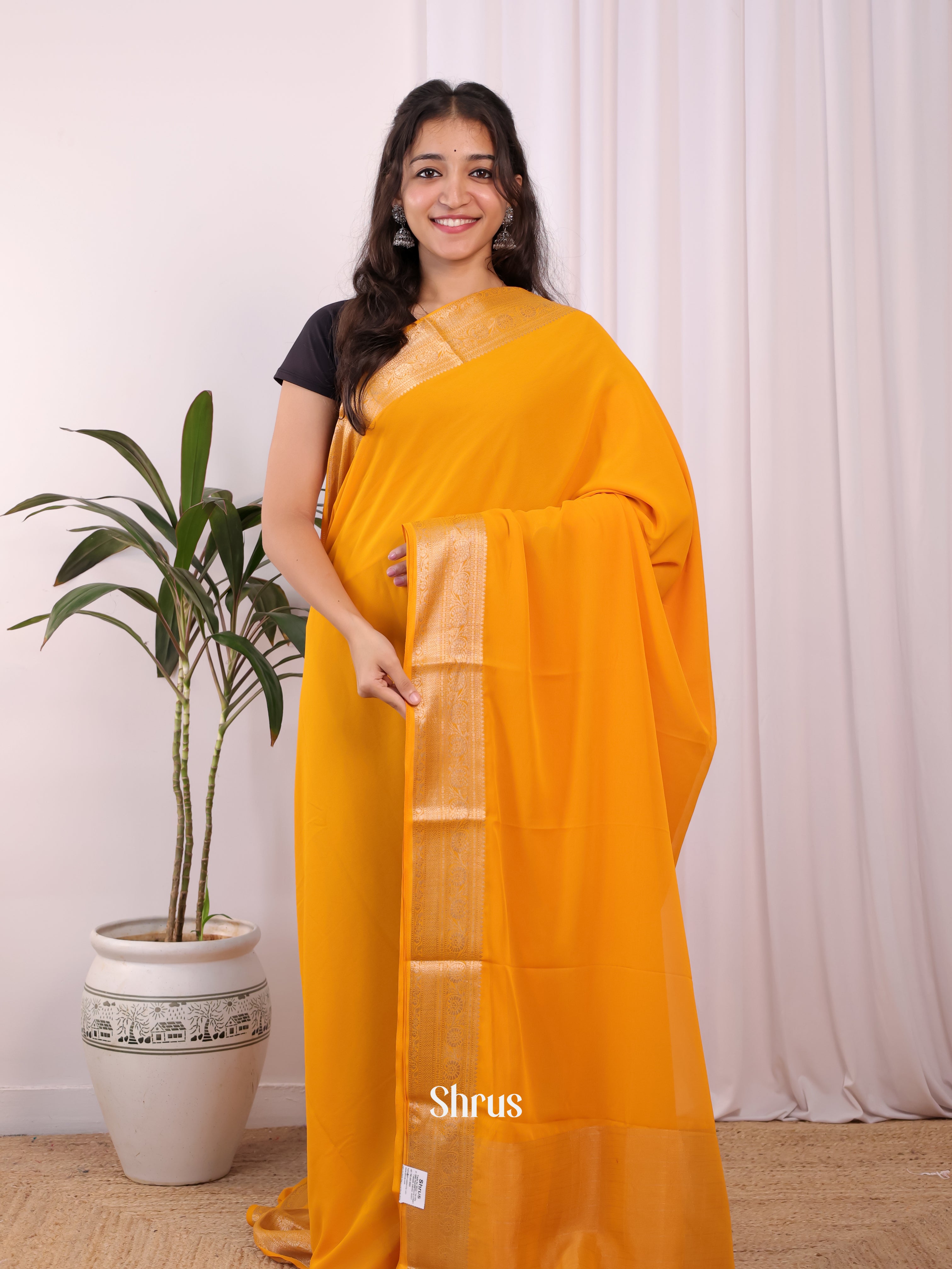 Mustard - Semi Mysoresilk Saree - Shop on Shrus.com