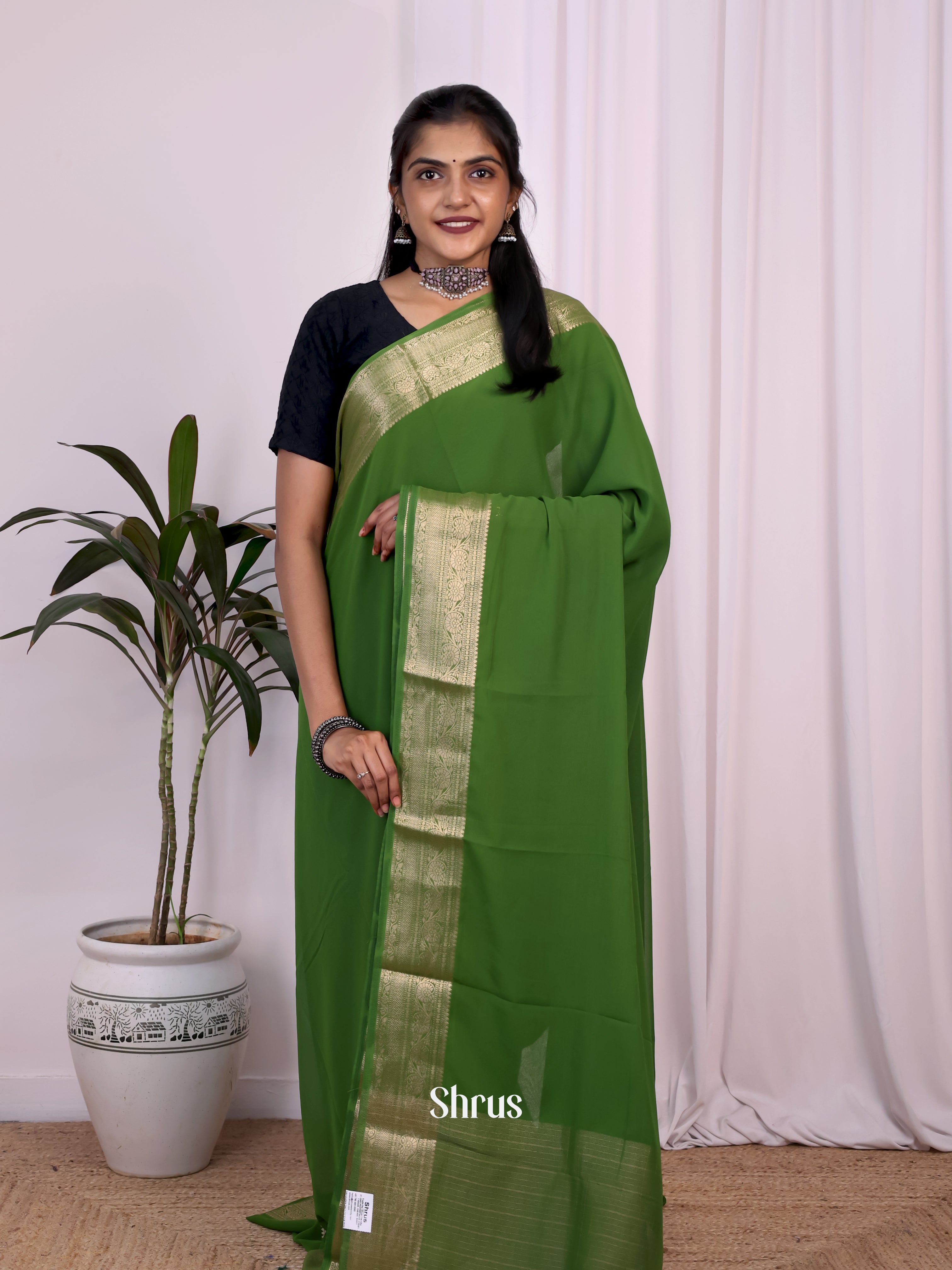 Green- Semi Mysoresilk Saree - Shop on Shrus.com
