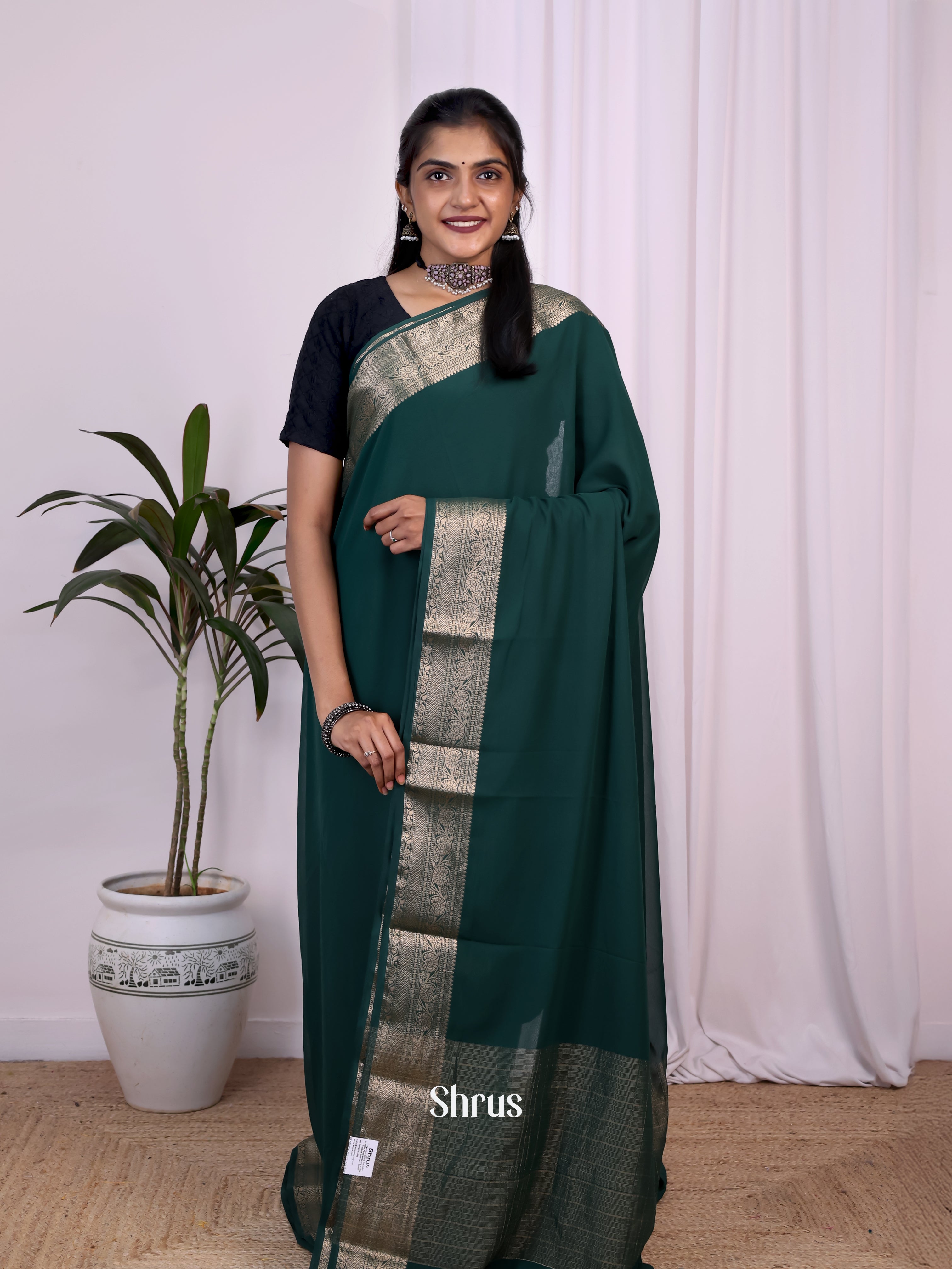 Green - Semi Mysoresilk Saree - Shop on Shrus.com