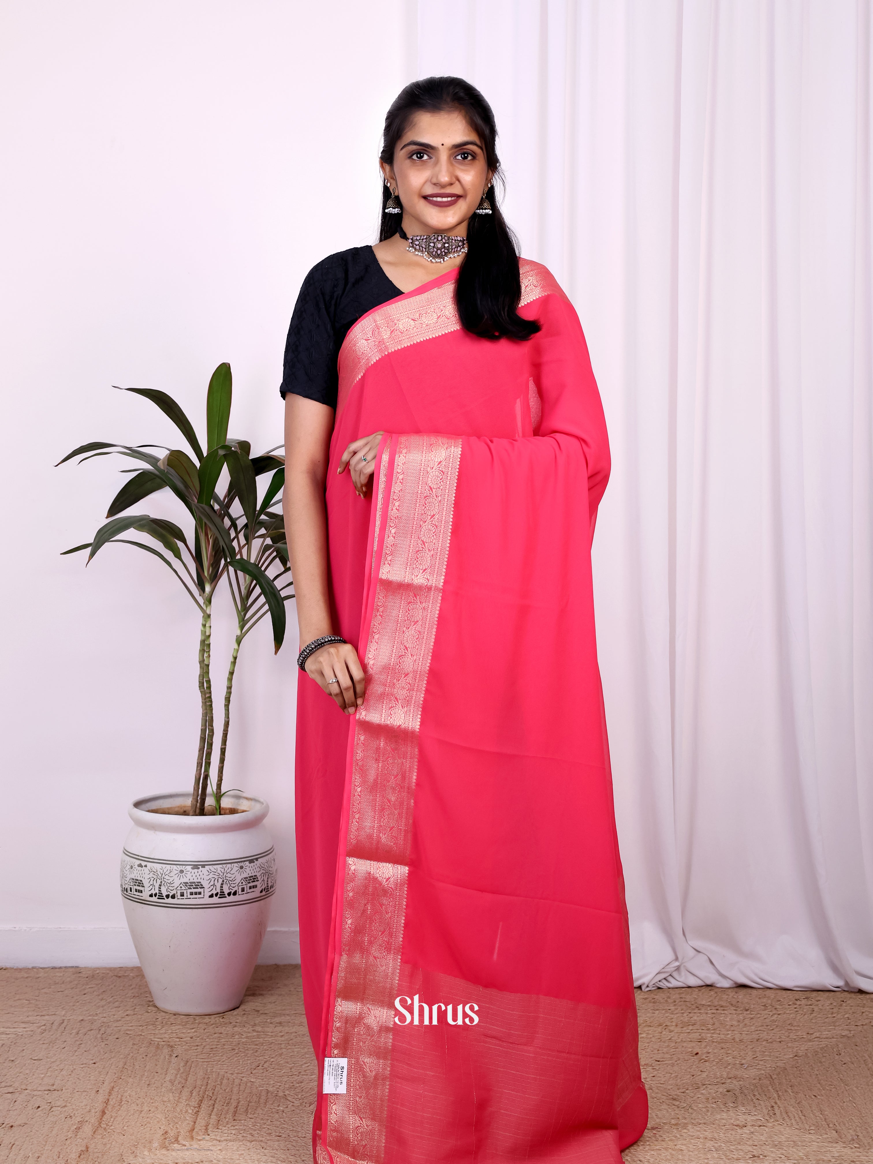 Pink - Semi Mysoresilk Saree - Shop on Shrus.com