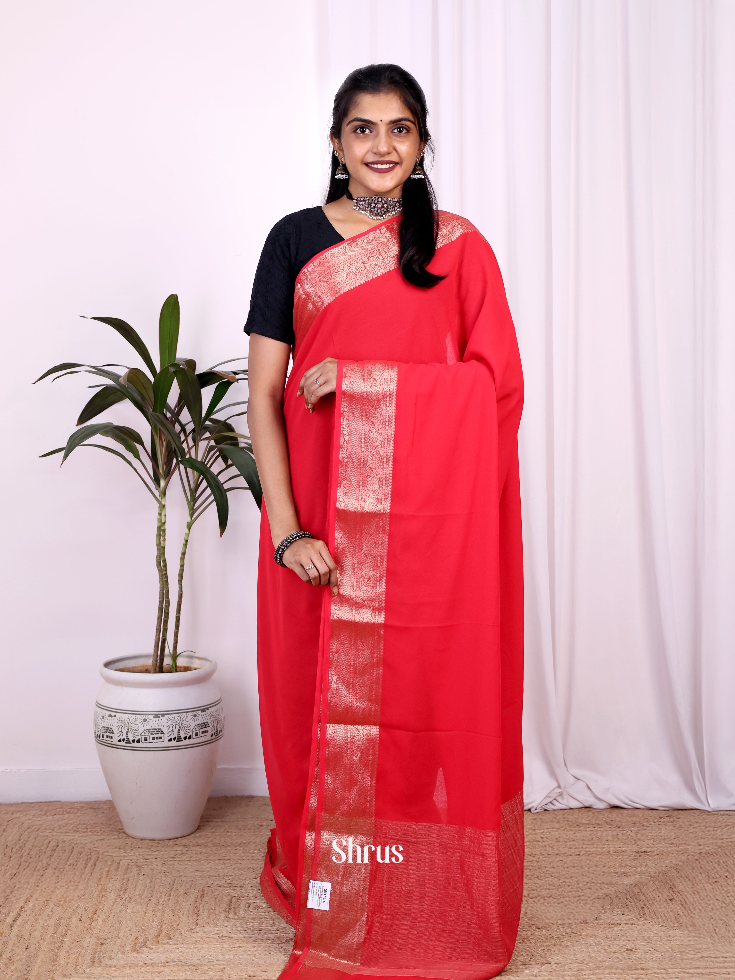 Red - Semi Mysoresilk Saree - Shop on Shrus.com