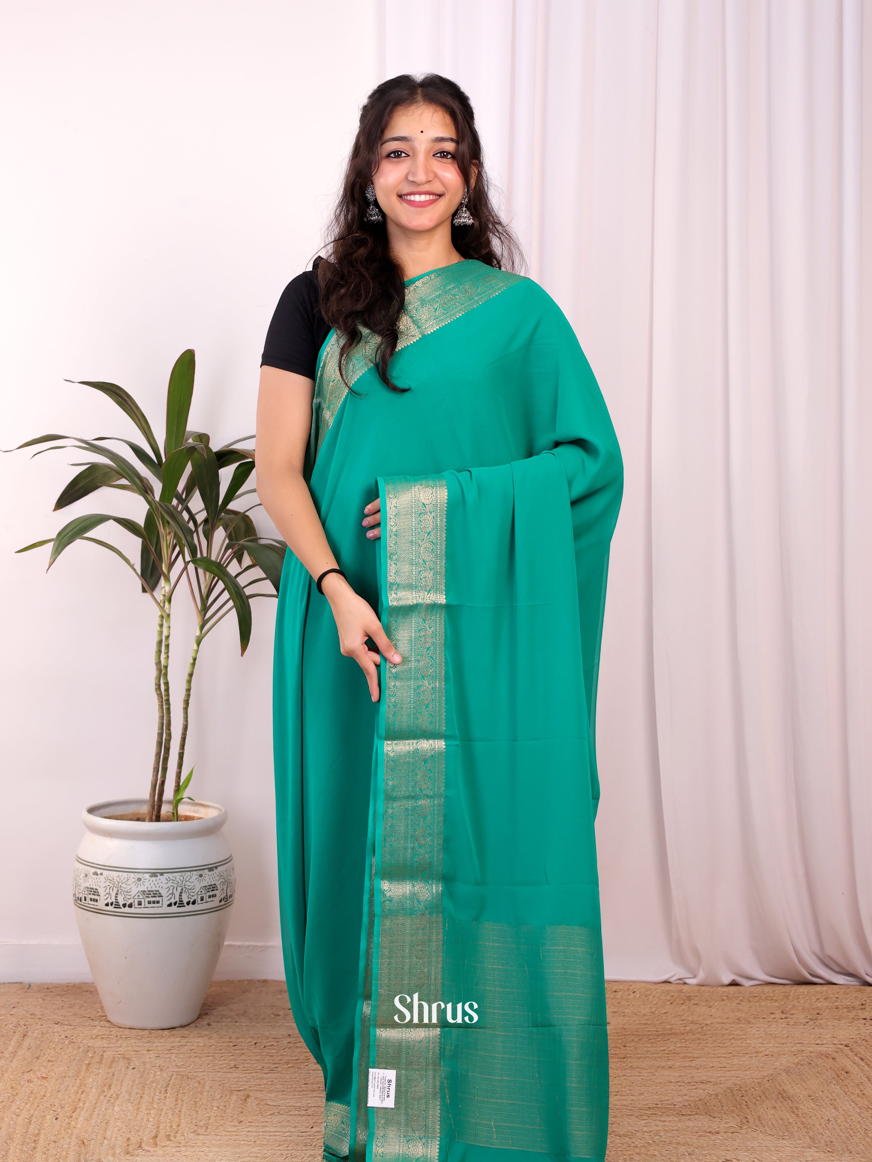 Green - Semi Mysoresilk Saree - Shop on Shrus.com