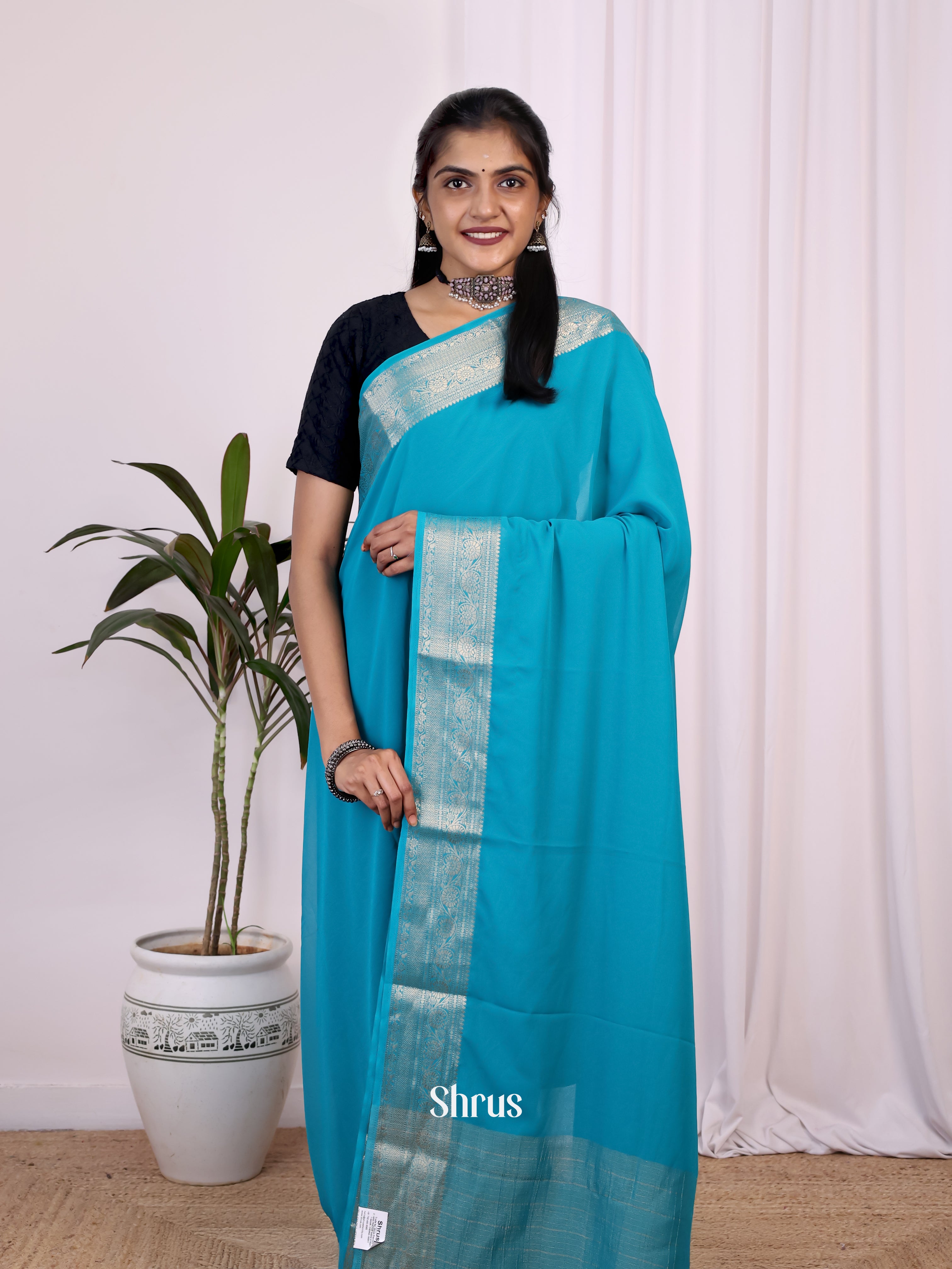 Blue - Semi Mysoresilk Saree - Shop on Shrus.com