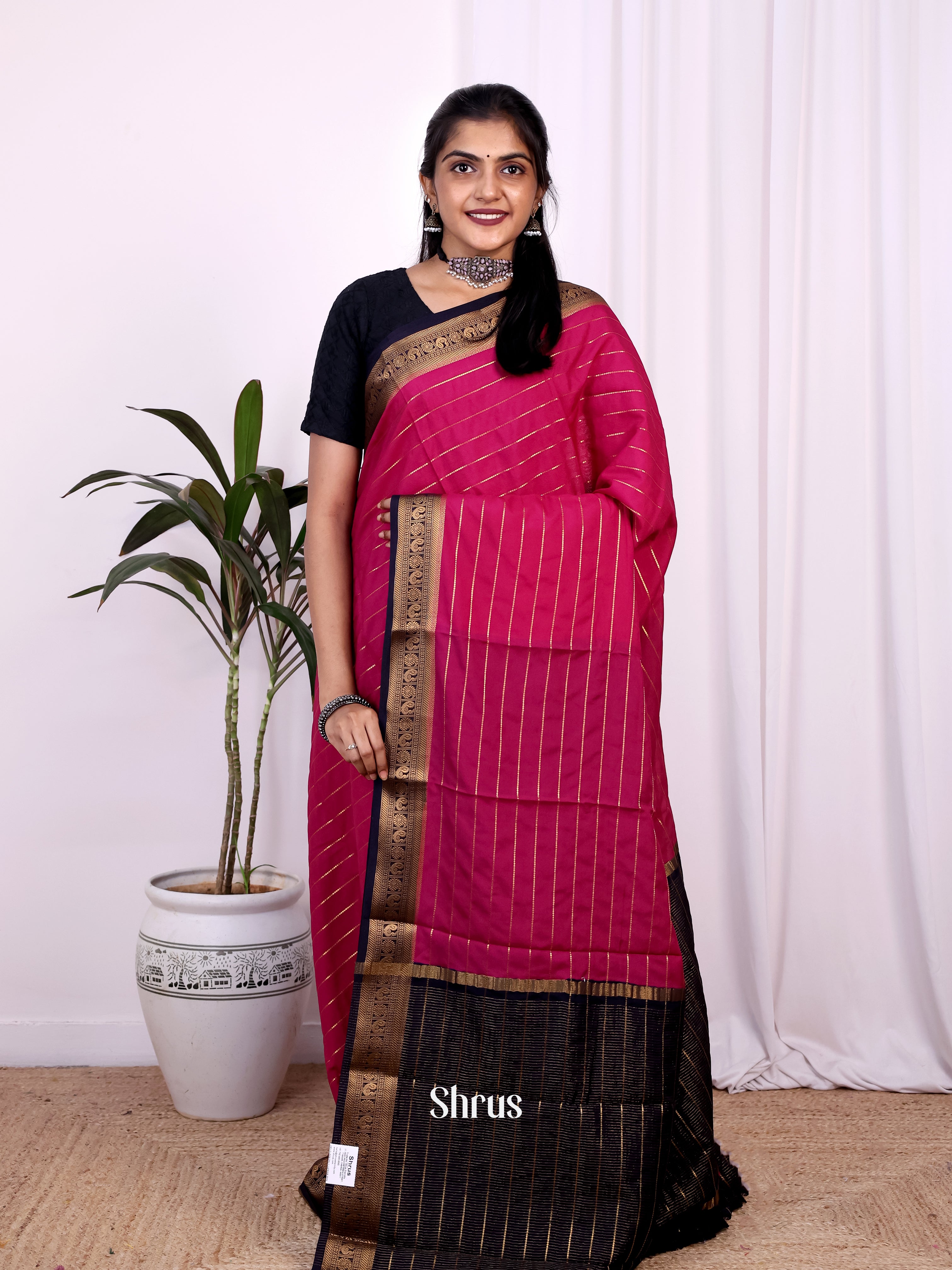 Majenta & Blue - Semi Mysoresilk Saree - Shop on Shrus.com