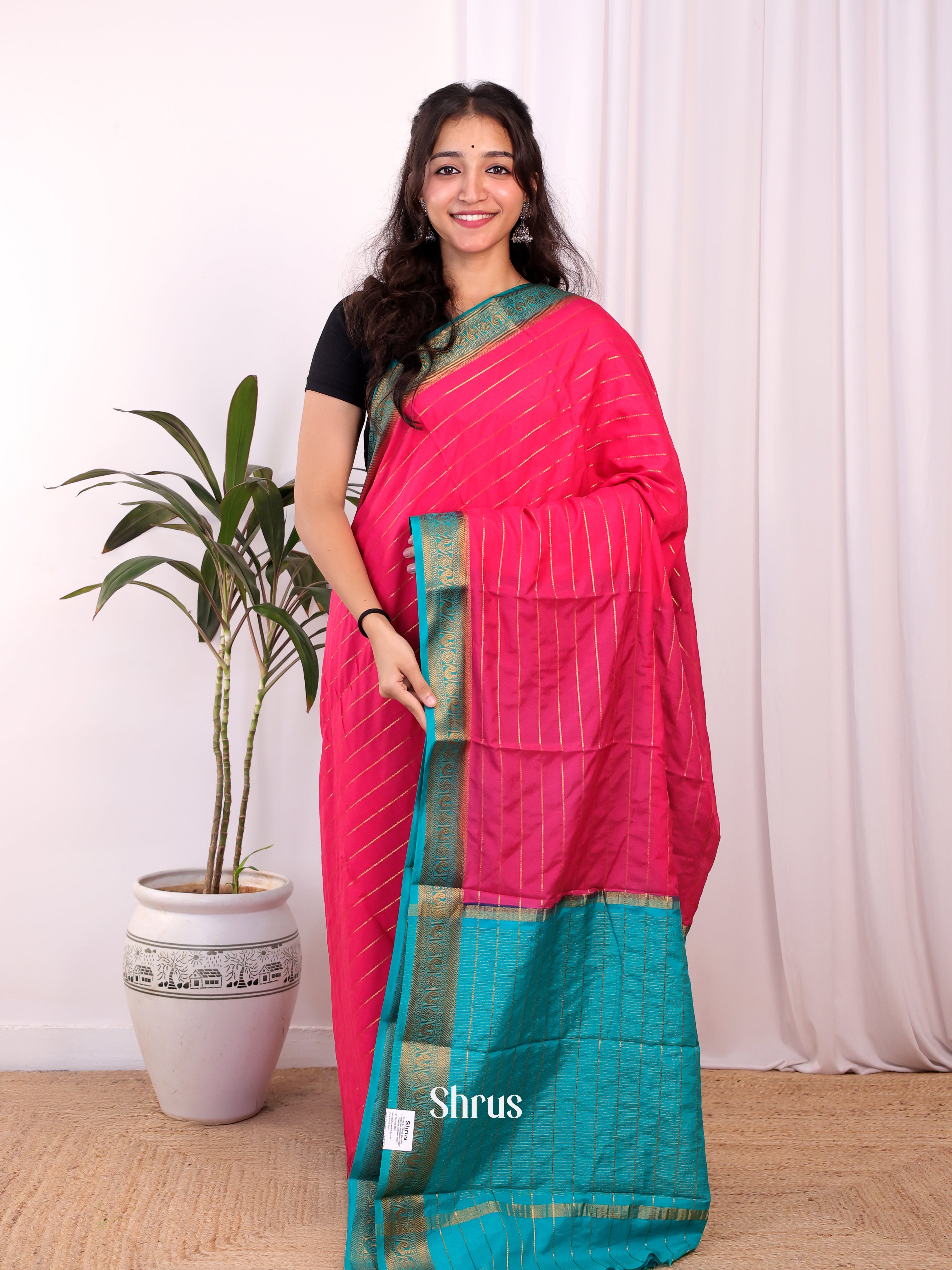 Pink &Blue - Semi Mysoresilk Saree - Shop on Shrus.com