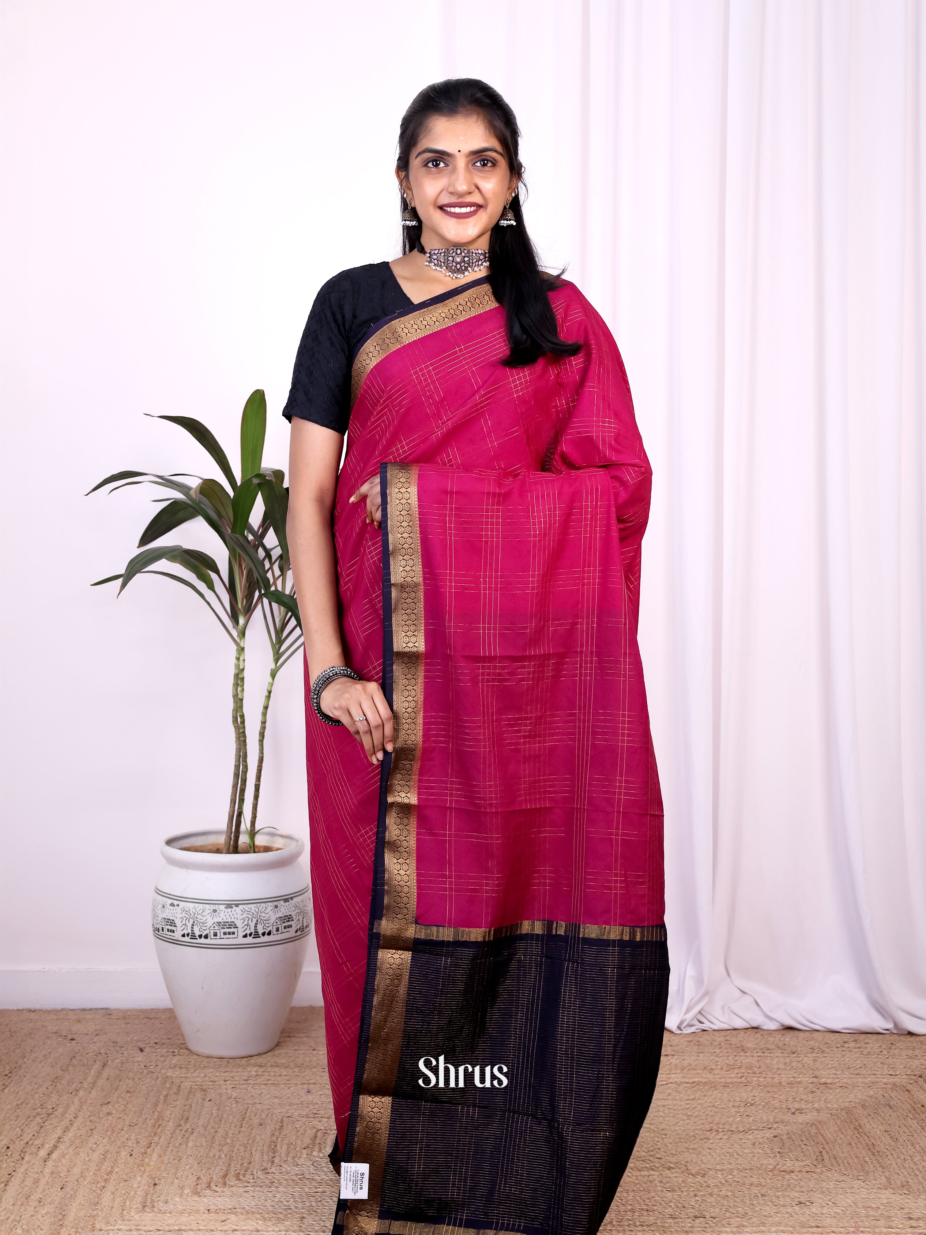 Majenta & Blue- Semi Mysoresilk Saree - Shop on Shrus.com