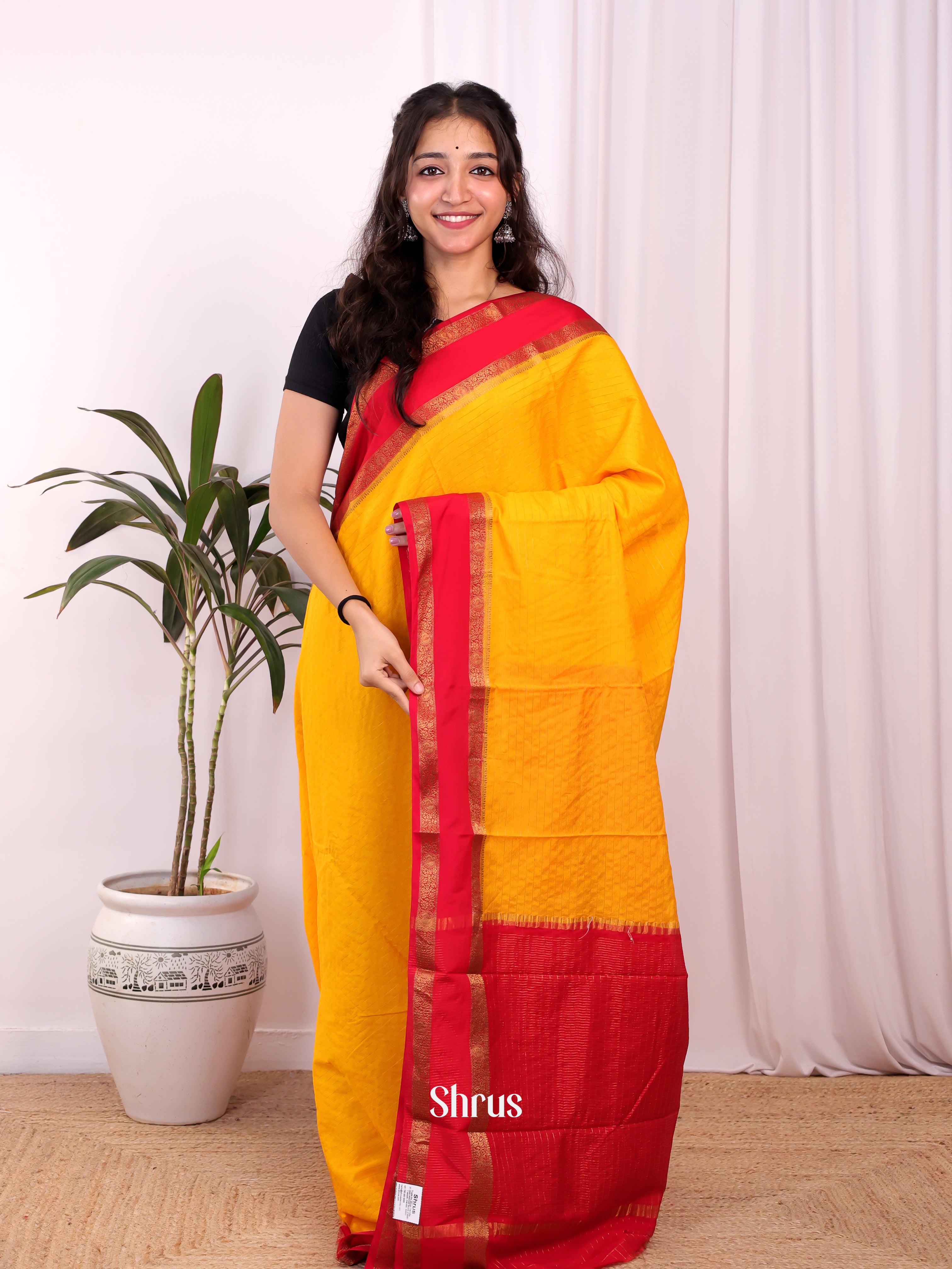 Yellow & Red - Semi Mysoresilk Saree - Shop on Shrus.com