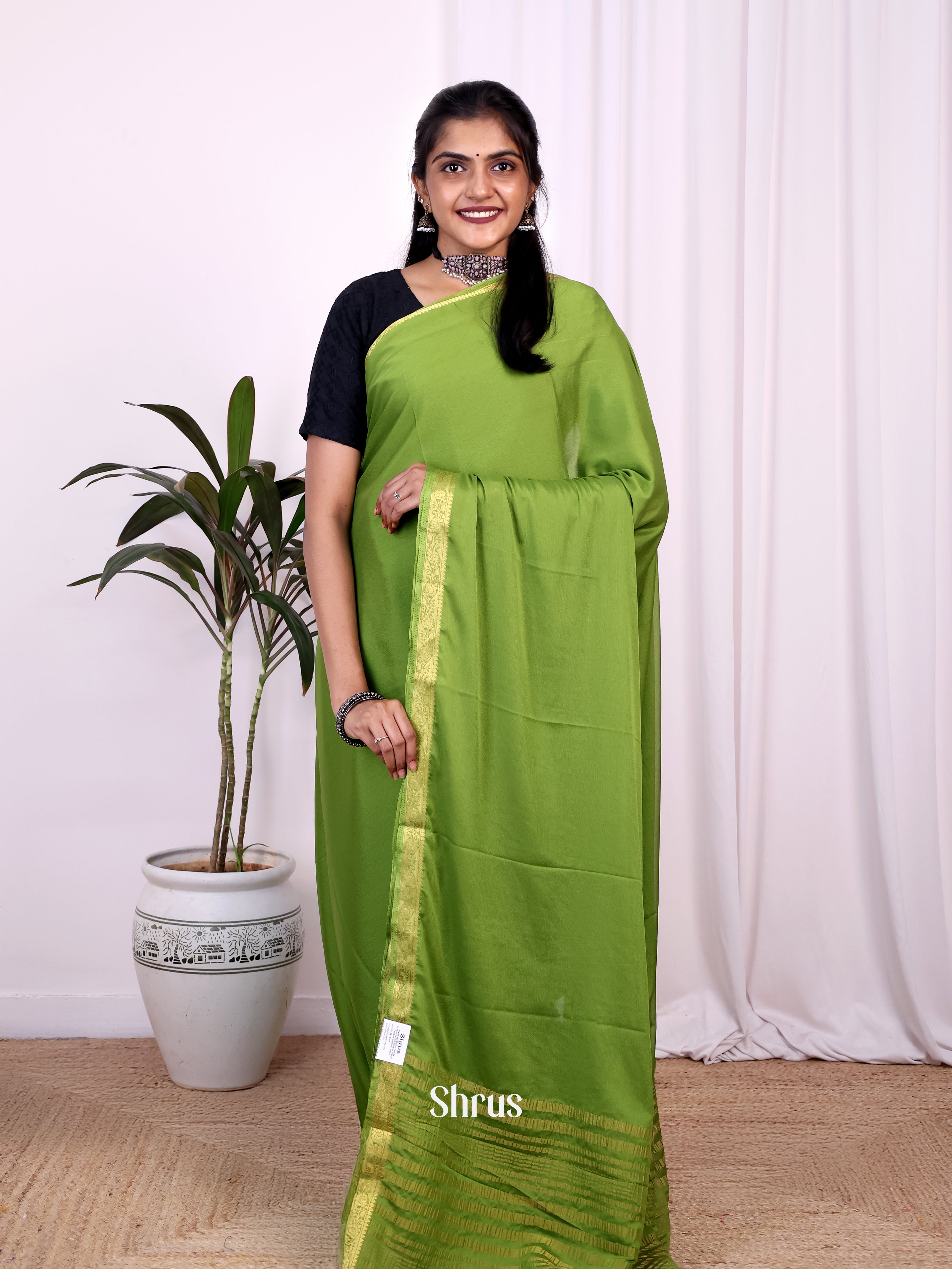 Green - Semi Mysoresilk Saree - Shop on Shrus.com