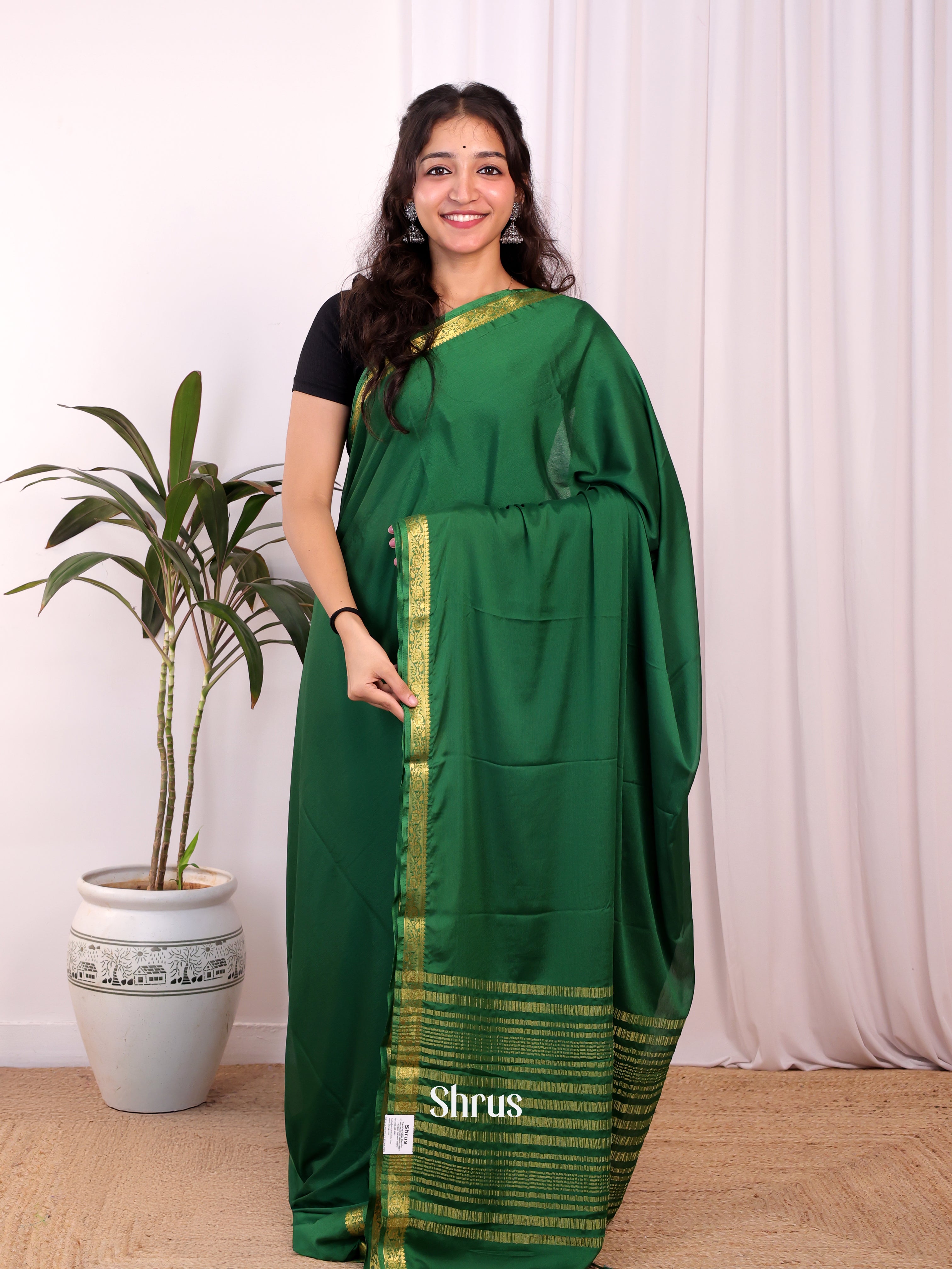 Green - Semi Mysoresilk Saree - Shop on Shrus.com
