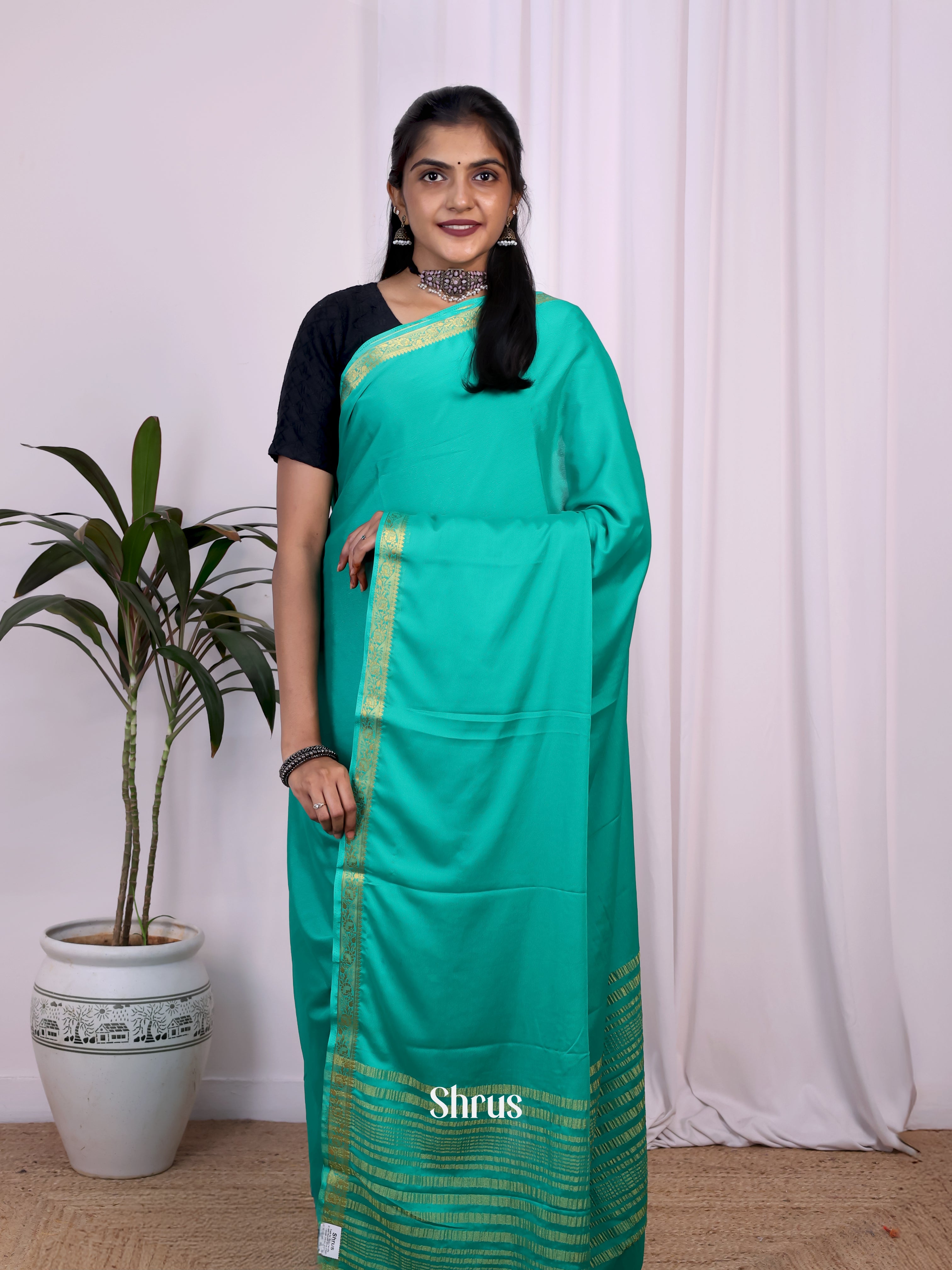 Green - Semi Mysoresilk Saree - Shop on Shrus.com