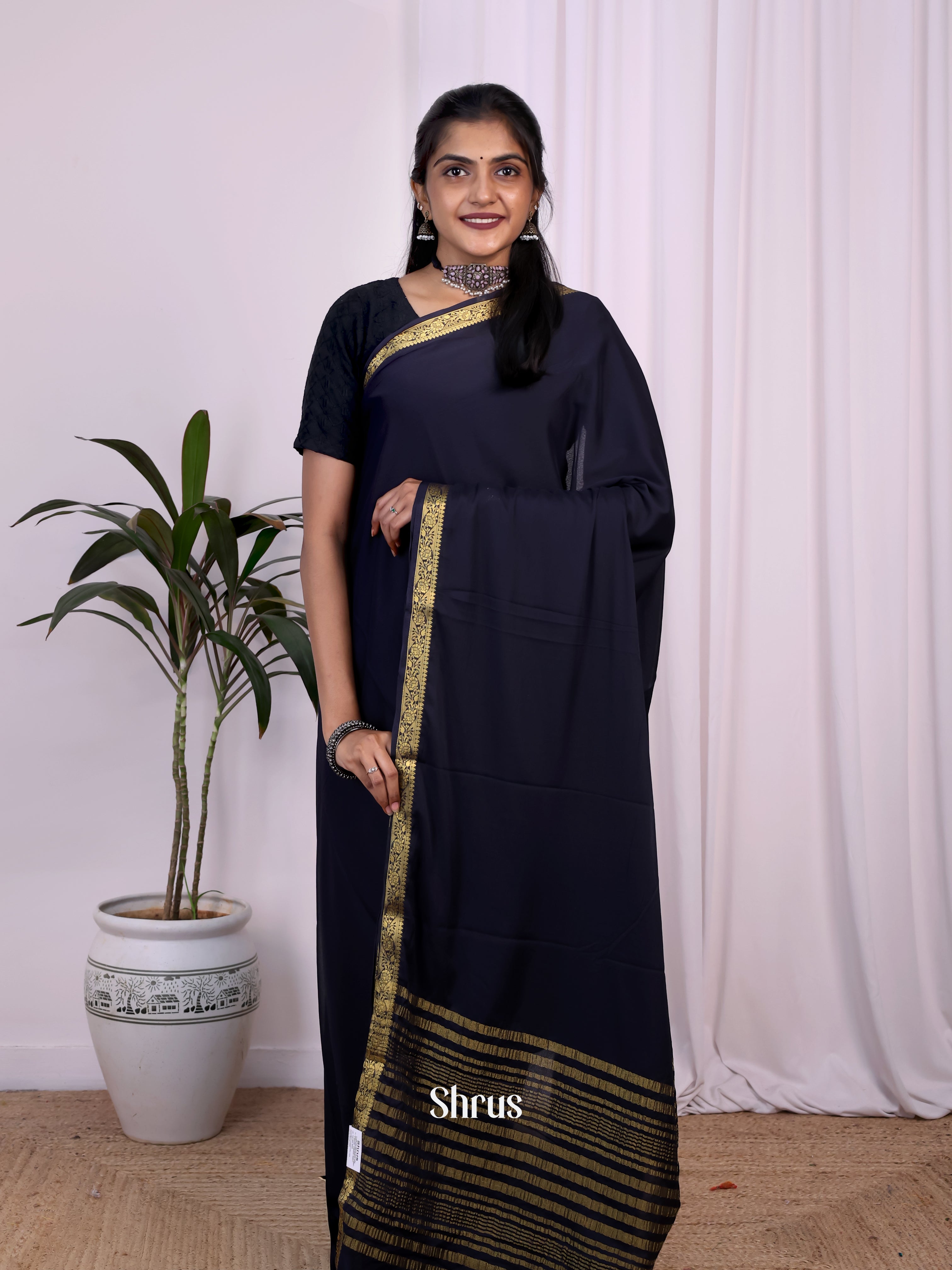 Blue - Semi Mysoresilk Saree - Shop on Shrus.com