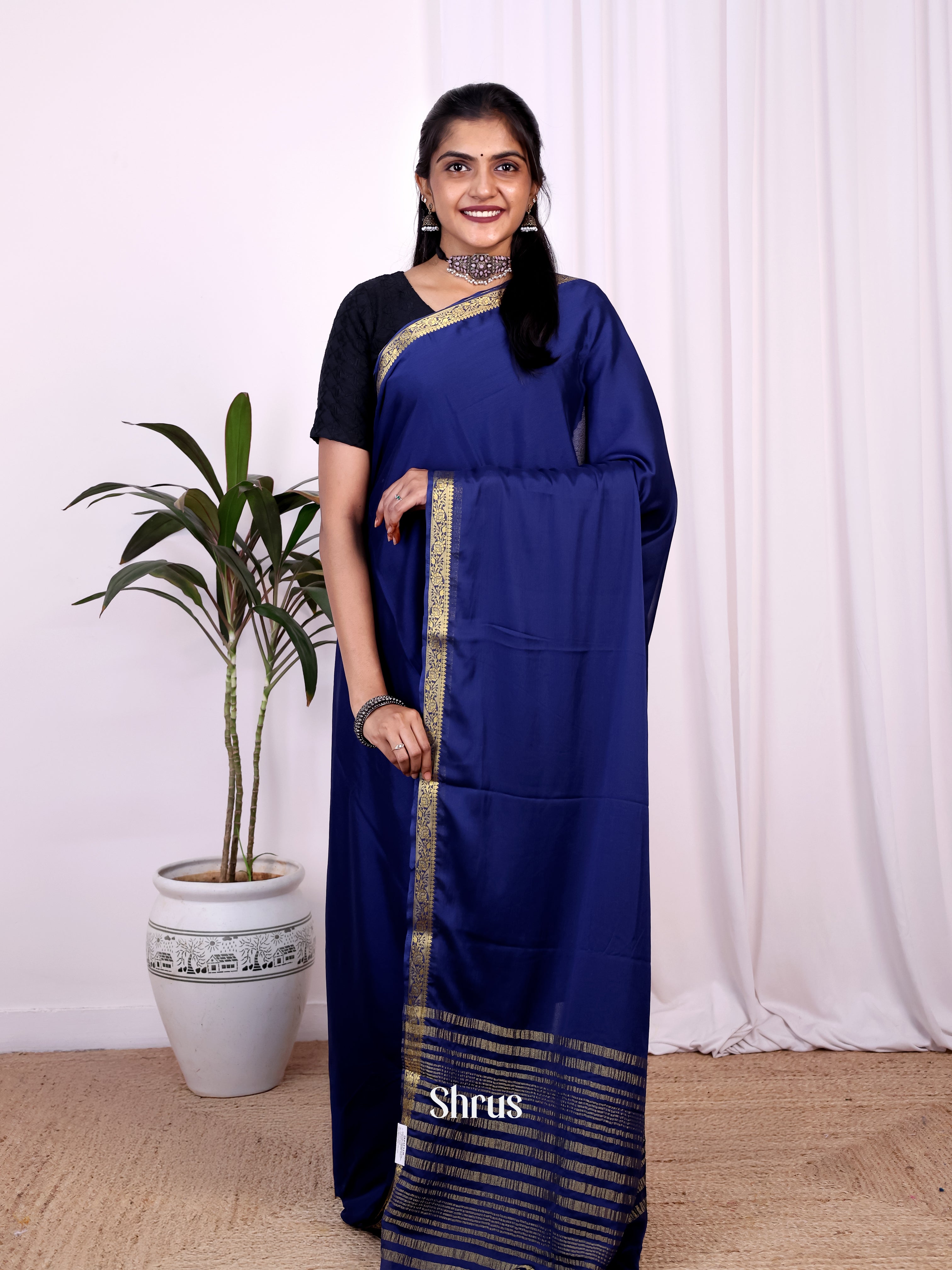 Blue - Semi Mysoresilk Saree - Shop on Shrus.com