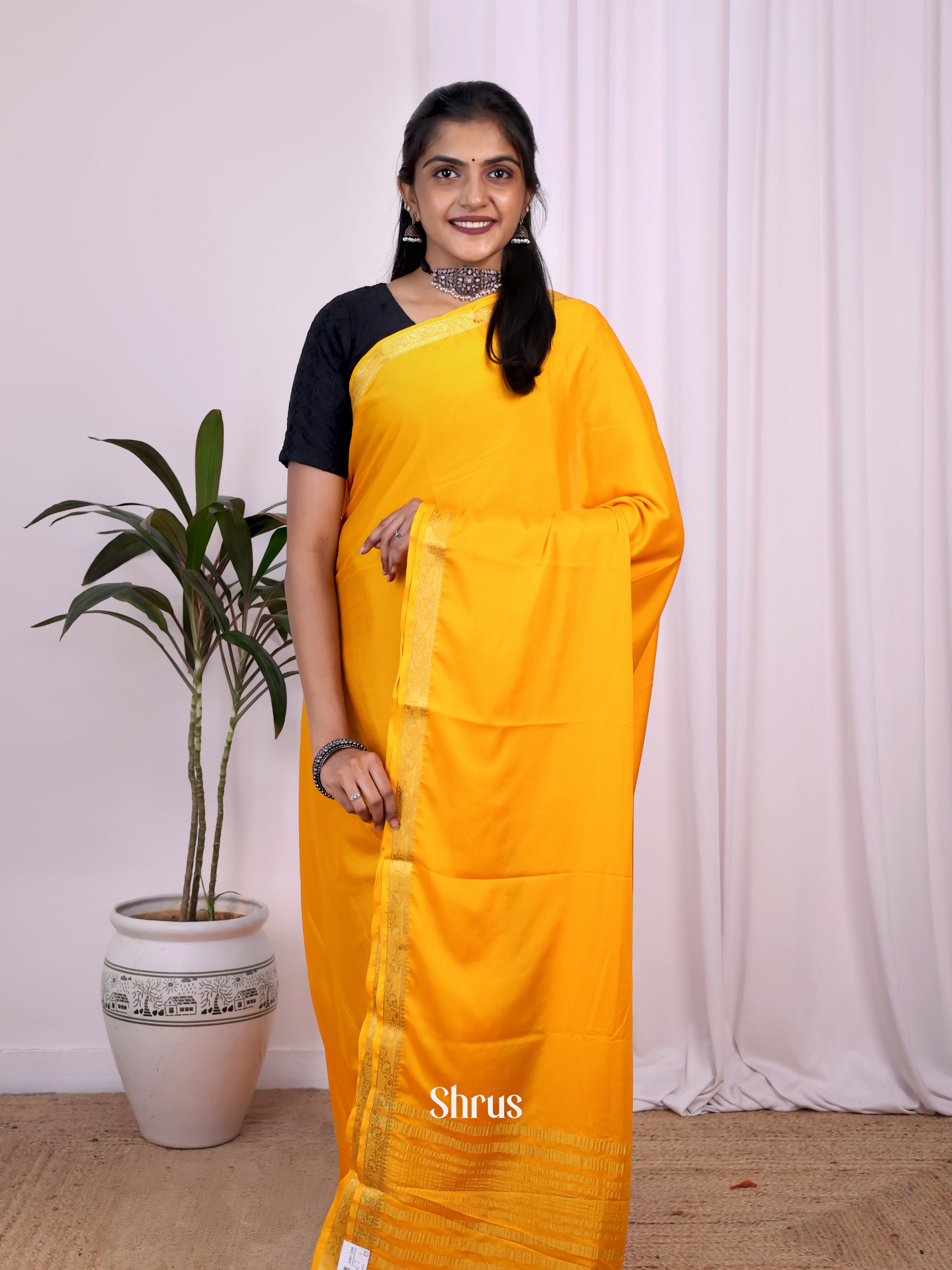 Mambazha Yellow - Semi Mysoresilk Saree - Shop on Shrus.com